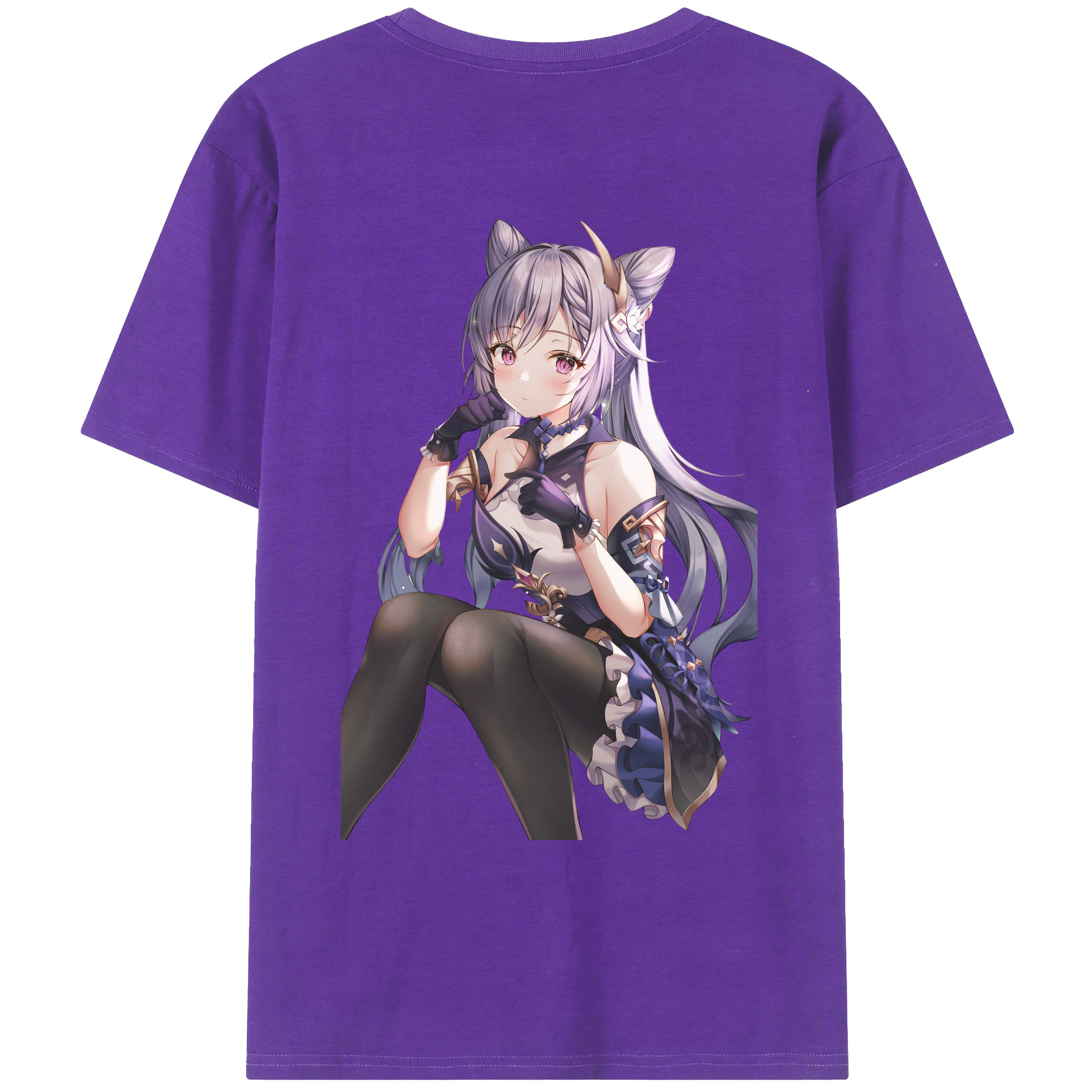 げんし神 刻晴 こくせい genshin Kokusei 綿100％ メンズ半袖Tシャツ（バックプリント） 通気性