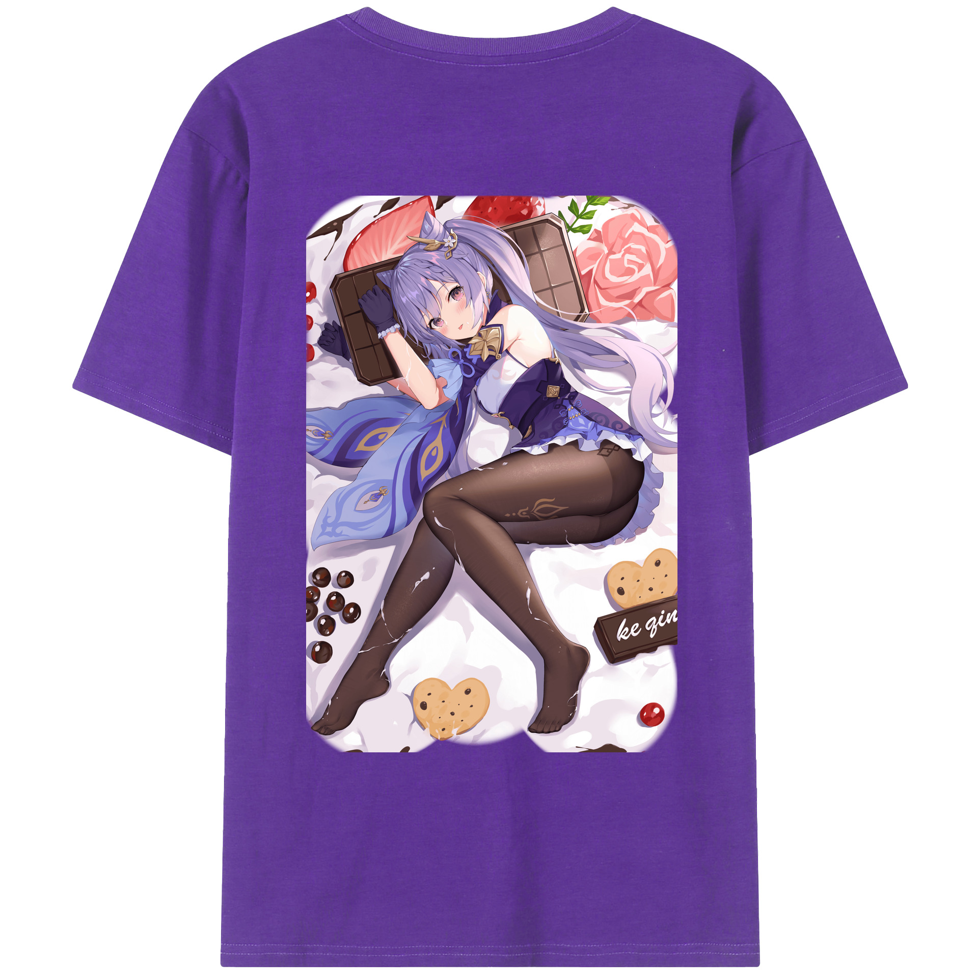 げんし神 刻晴 こくせい genshin Kokusei 綿100％ メンズ半袖Tシャツ（バックプリント） 通気性