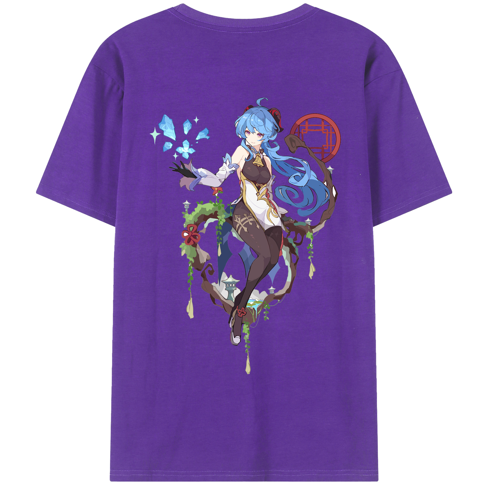 げんし神 甘雨 かんう genshin Ganyu 綿100％ メンズ半袖Tシャツ（バックプリント） 通気性