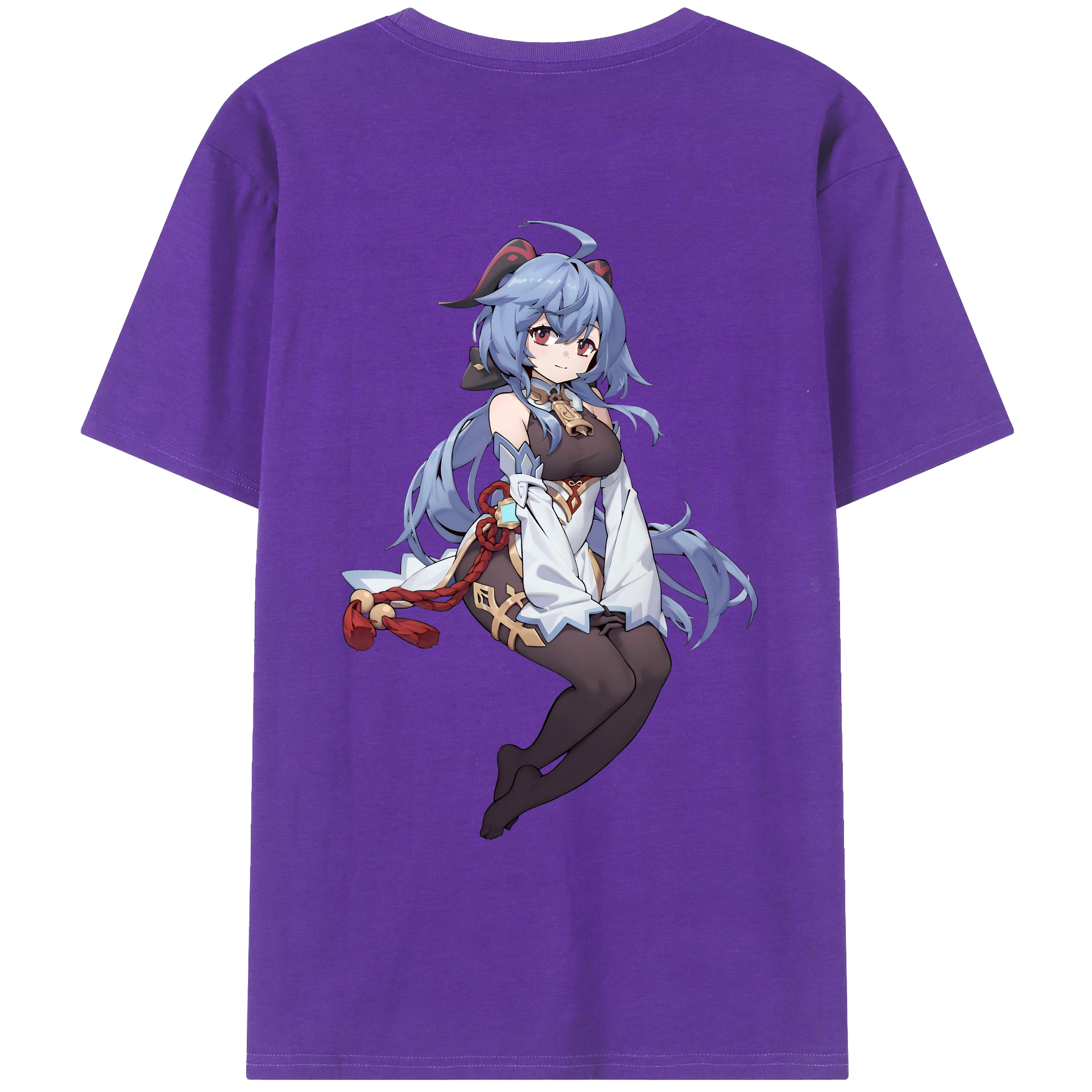 げんし神 甘雨 かんう genshin Ganyu 綿100％ メンズ半袖Tシャツ（バックプリント） 通気性