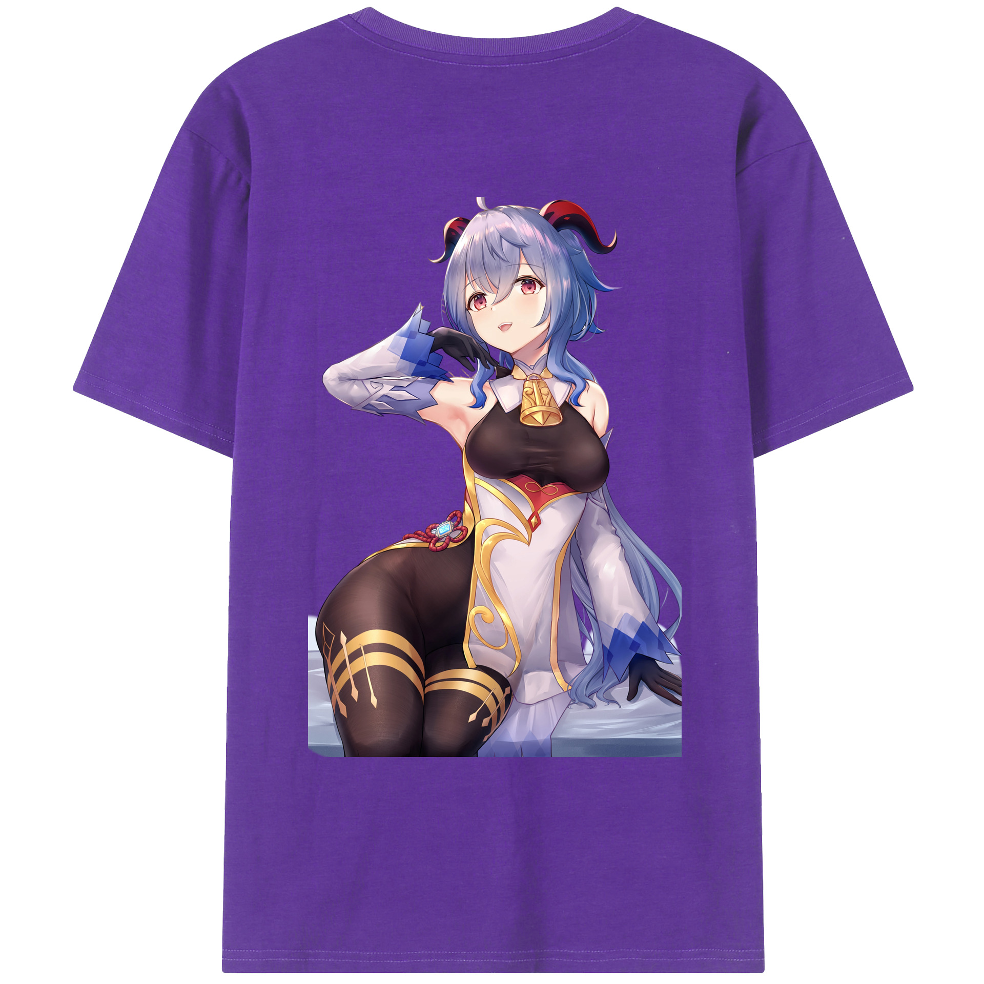 げんし神 甘雨 かんう genshin Ganyu 綿100％ メンズ半袖Tシャツ（バックプリント） 通気性