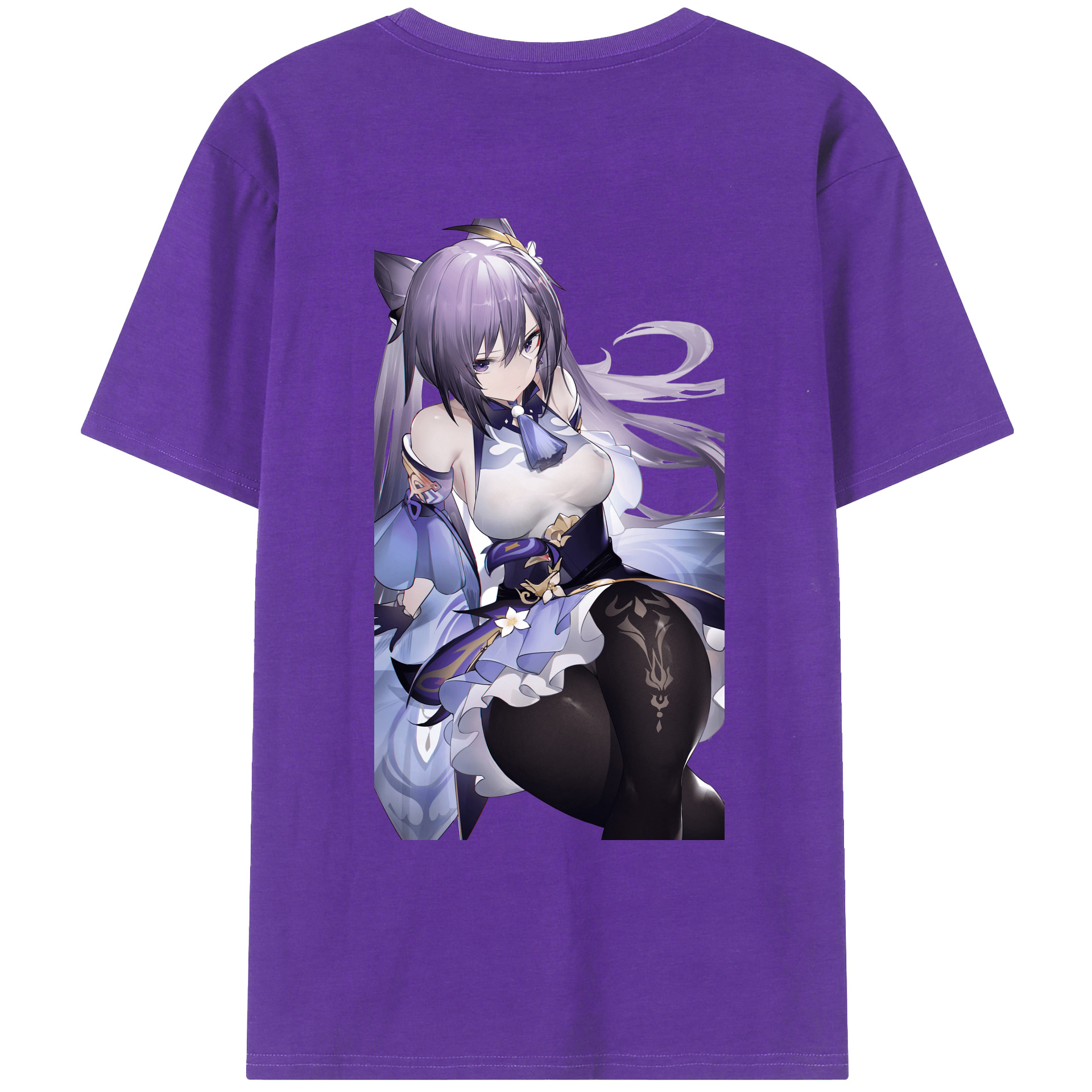 げんし神 刻晴 こくせい genshin Kokusei 綿100％ メンズ半袖Tシャツ（バックプリント） 通気性