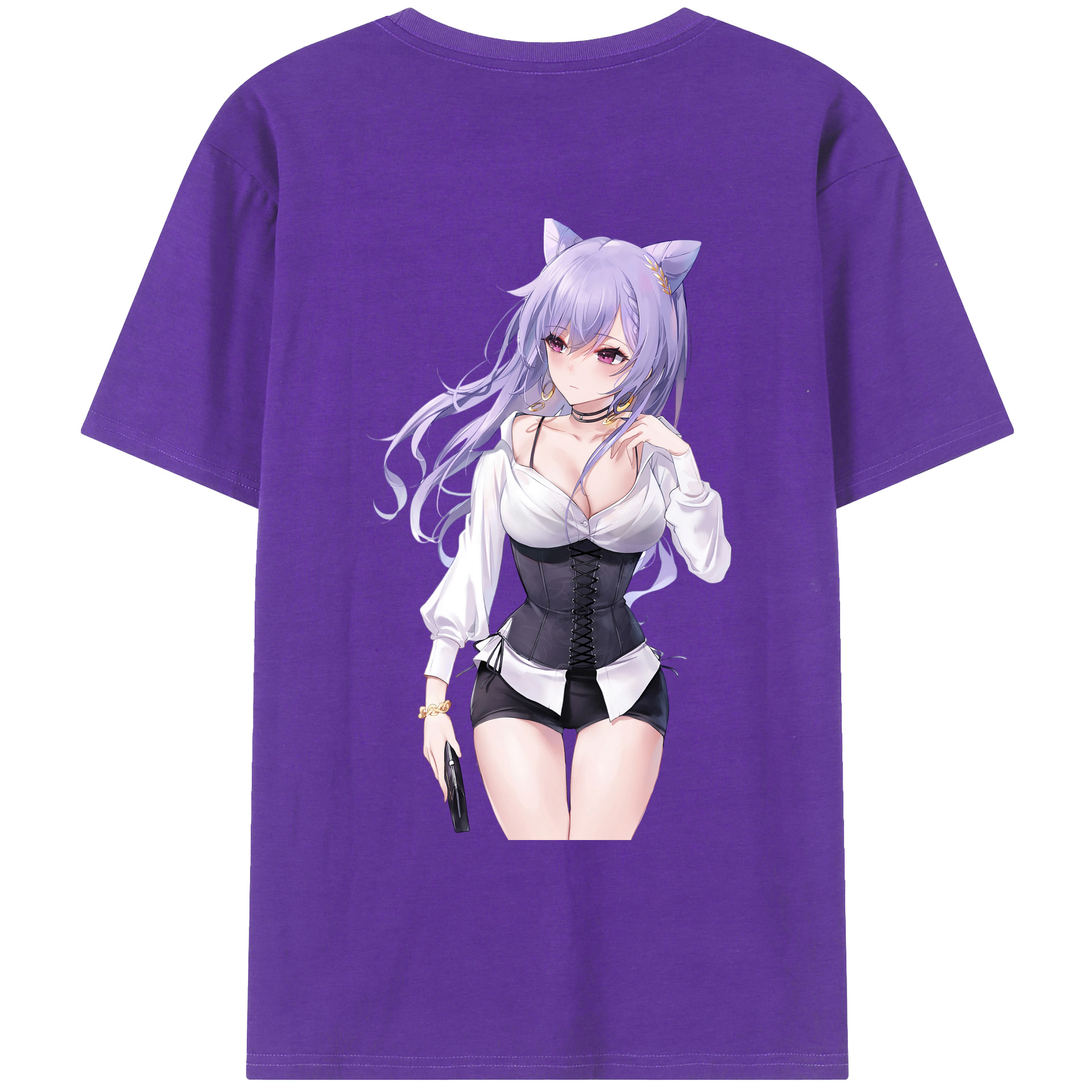 げんし神 刻晴 こくせい genshin Kokusei 綿100％ メンズ半袖Tシャツ（バックプリント） 通気性