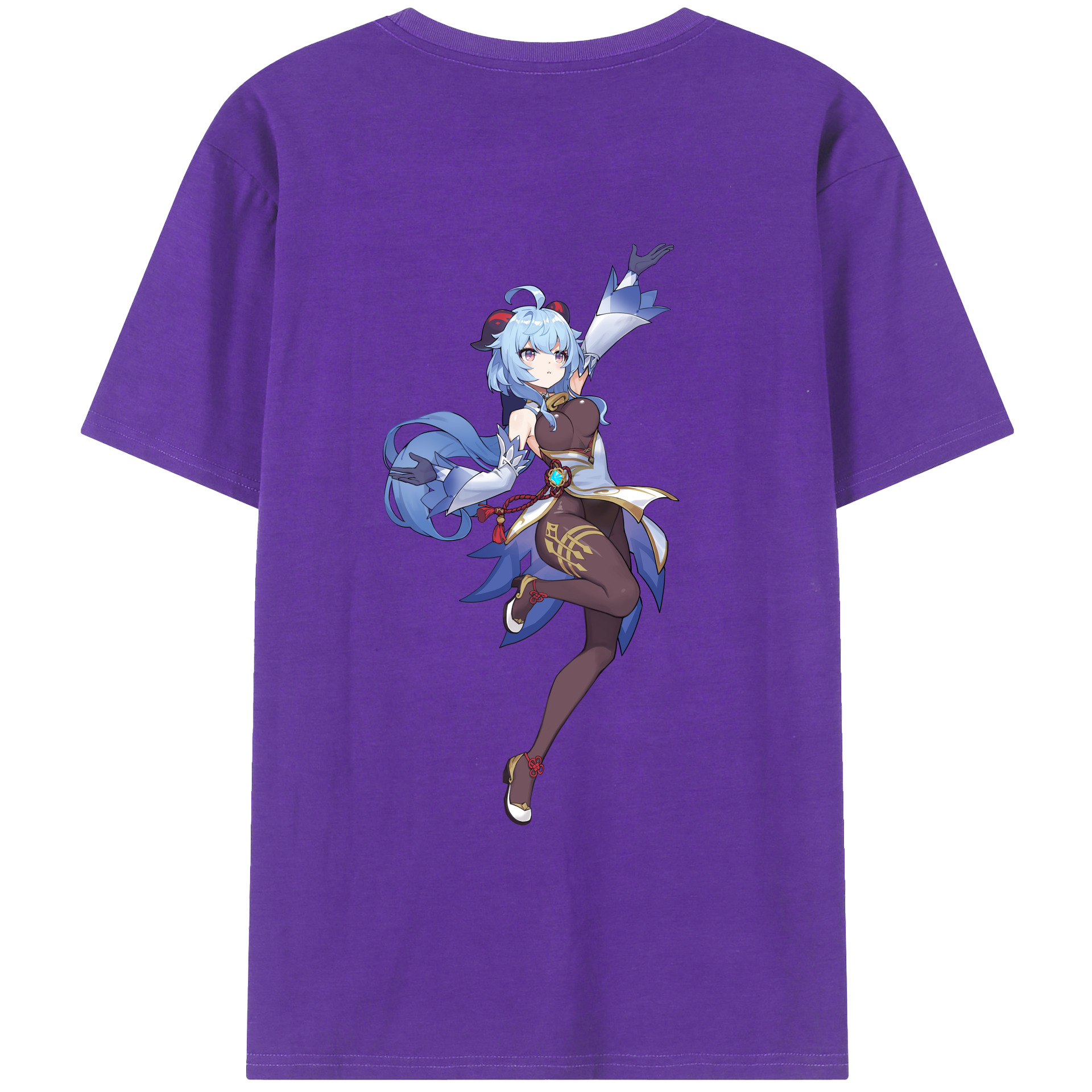 げんし神 甘雨 かんう genshin Ganyu 綿100％ メンズ半袖Tシャツ（バックプリント） 通気性