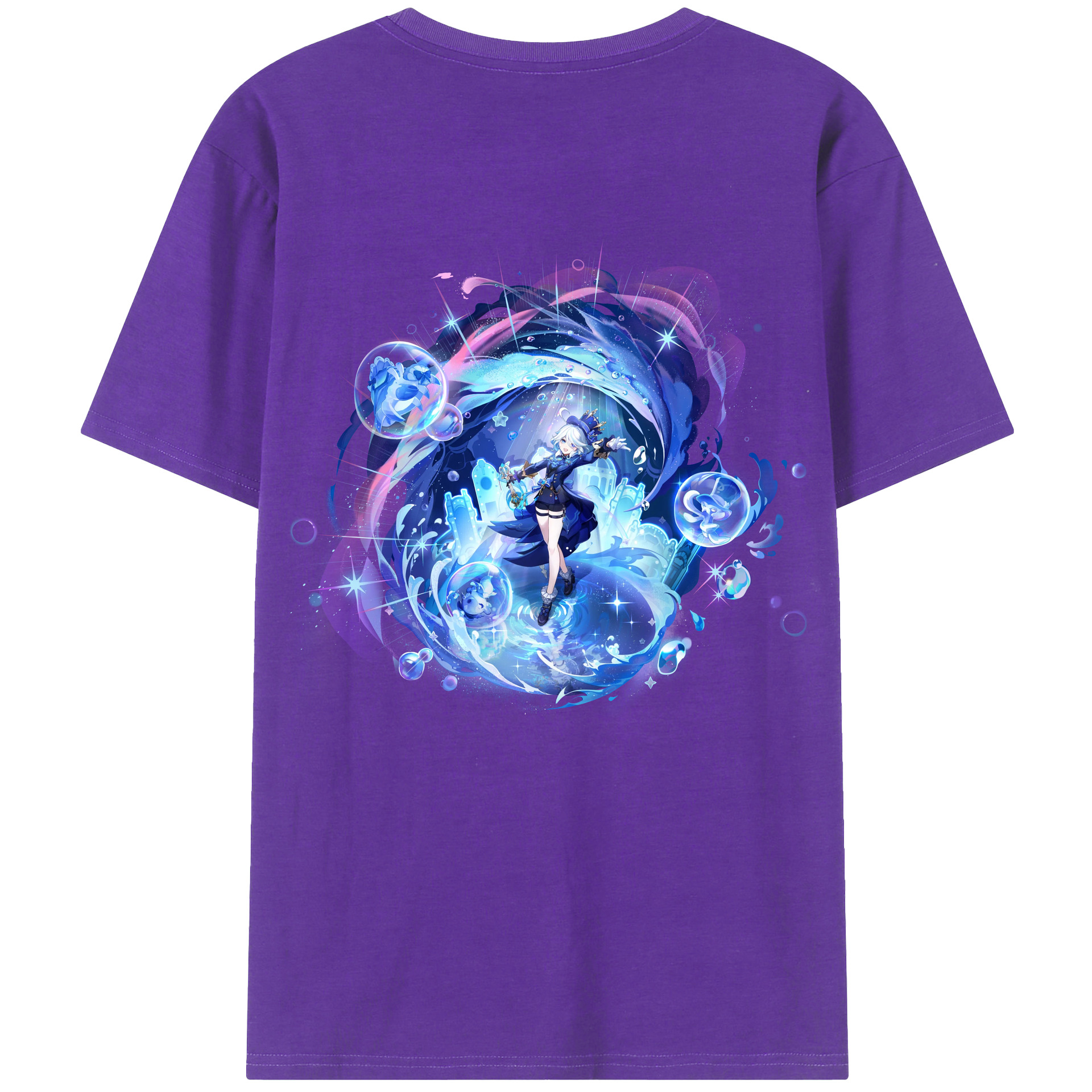 げんし神 フリーナ genshin Furina 綿100％ メンズ半袖Tシャツ（バックプリント） 通気性