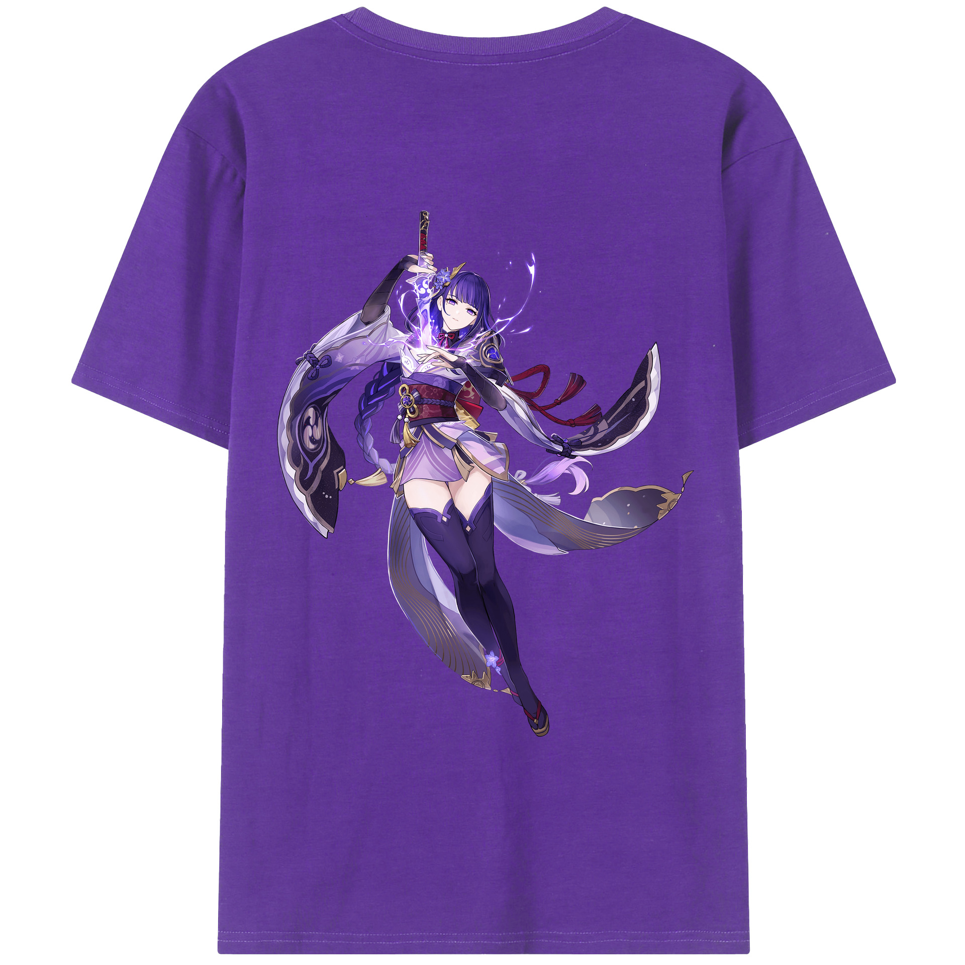 げんし神 雷電将軍 らいでんしょうぐん genshin Raiden Shogun 綿100％ メンズ半袖Tシャツ（バックプリント） 通気性