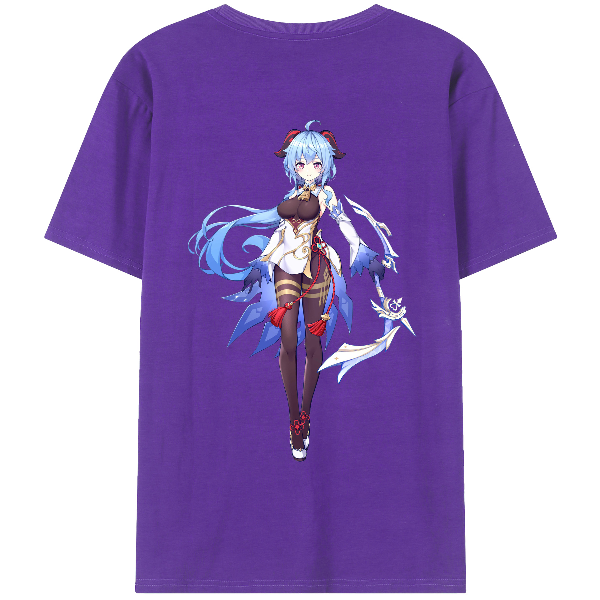 げんし神 甘雨 かんう genshin Ganyu 綿100％ メンズ半袖Tシャツ（バックプリント） 通気性