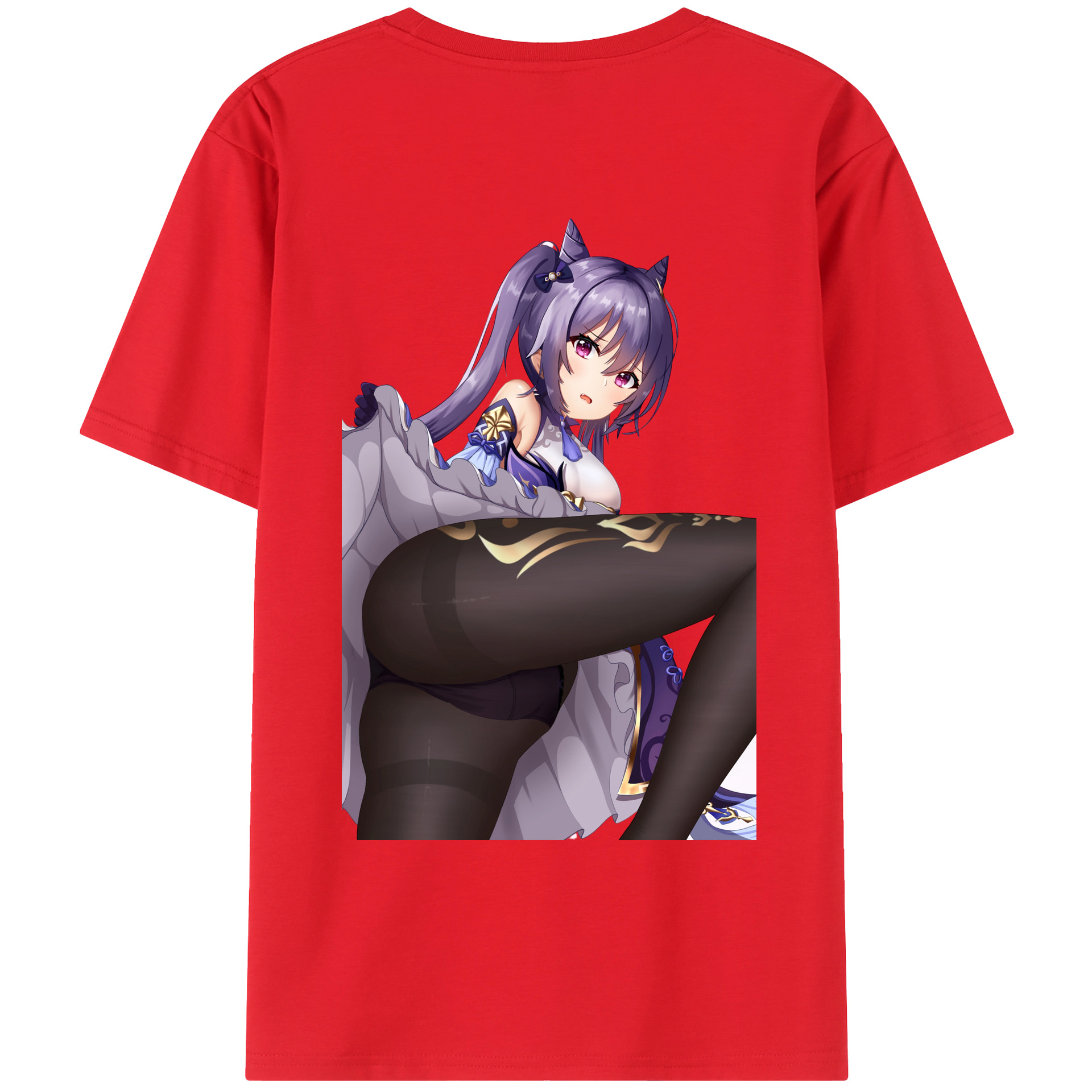 げんし神 刻晴 こくせい genshin Kokusei 綿100％ メンズ半袖Tシャツ（バックプリント） 通気性