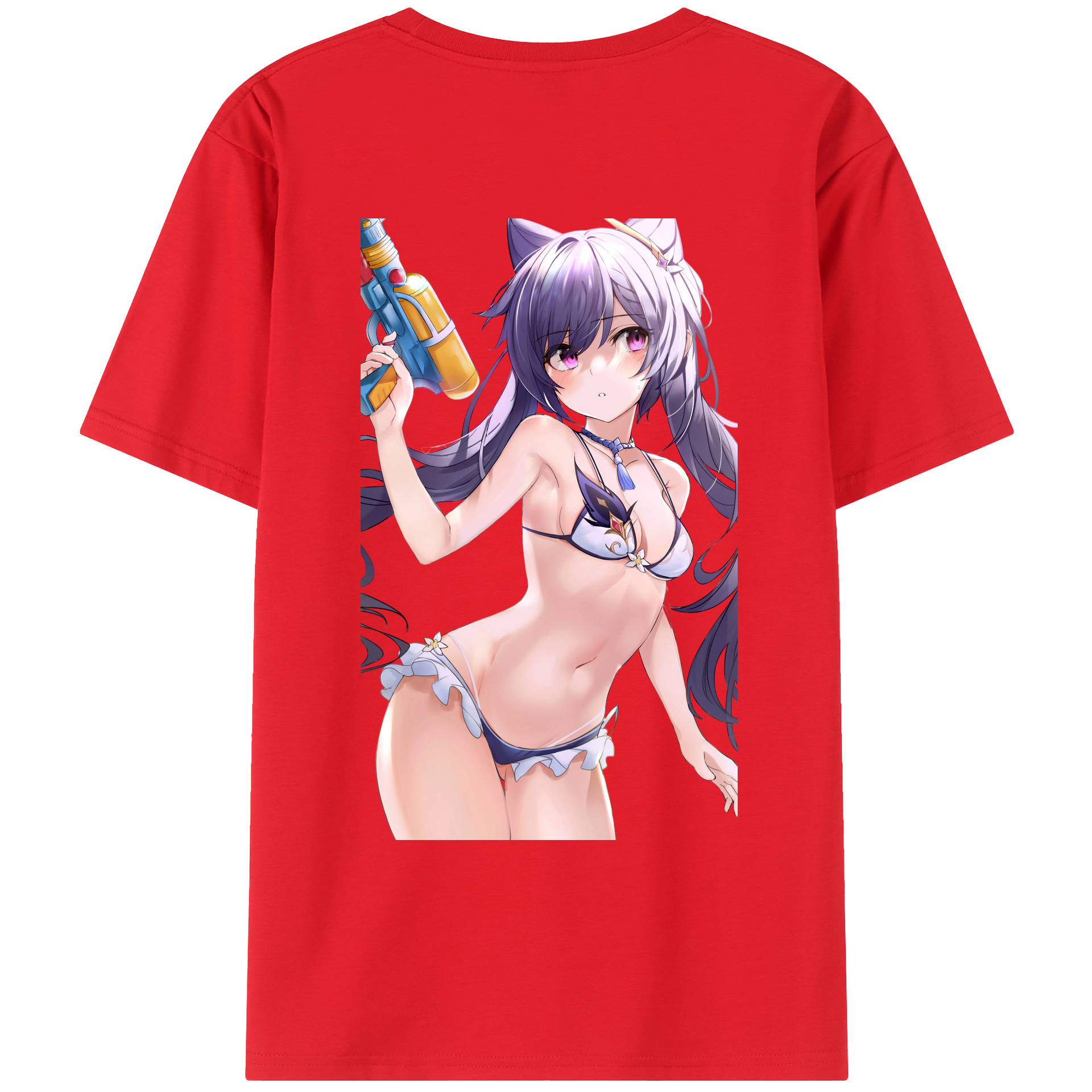 げんし神 刻晴 こくせい genshin Kokusei 綿100％ メンズ半袖Tシャツ（バックプリント） 通気性