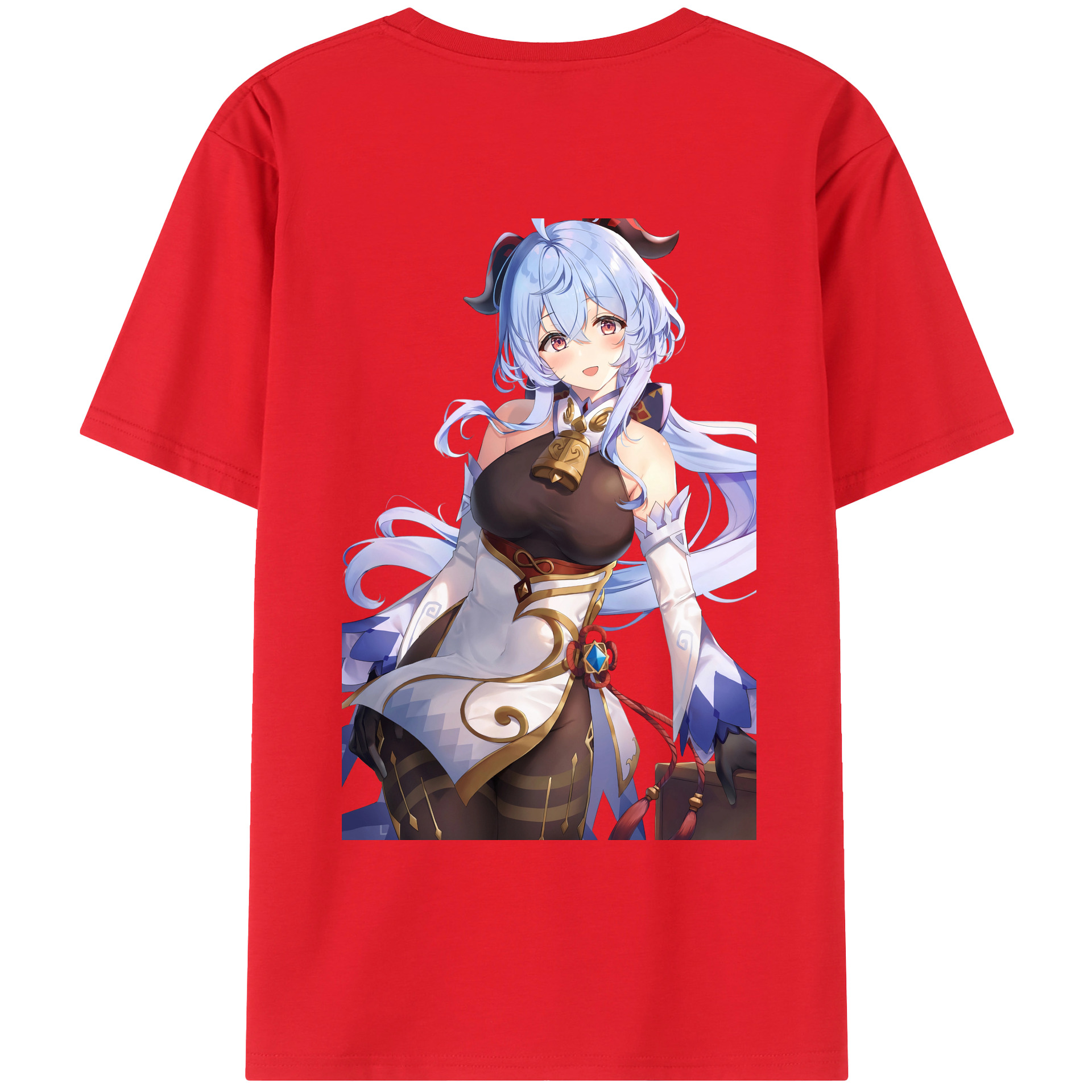 げんし神 甘雨 かんう genshin Ganyu 綿100％ メンズ半袖Tシャツ（バックプリント） 通気性