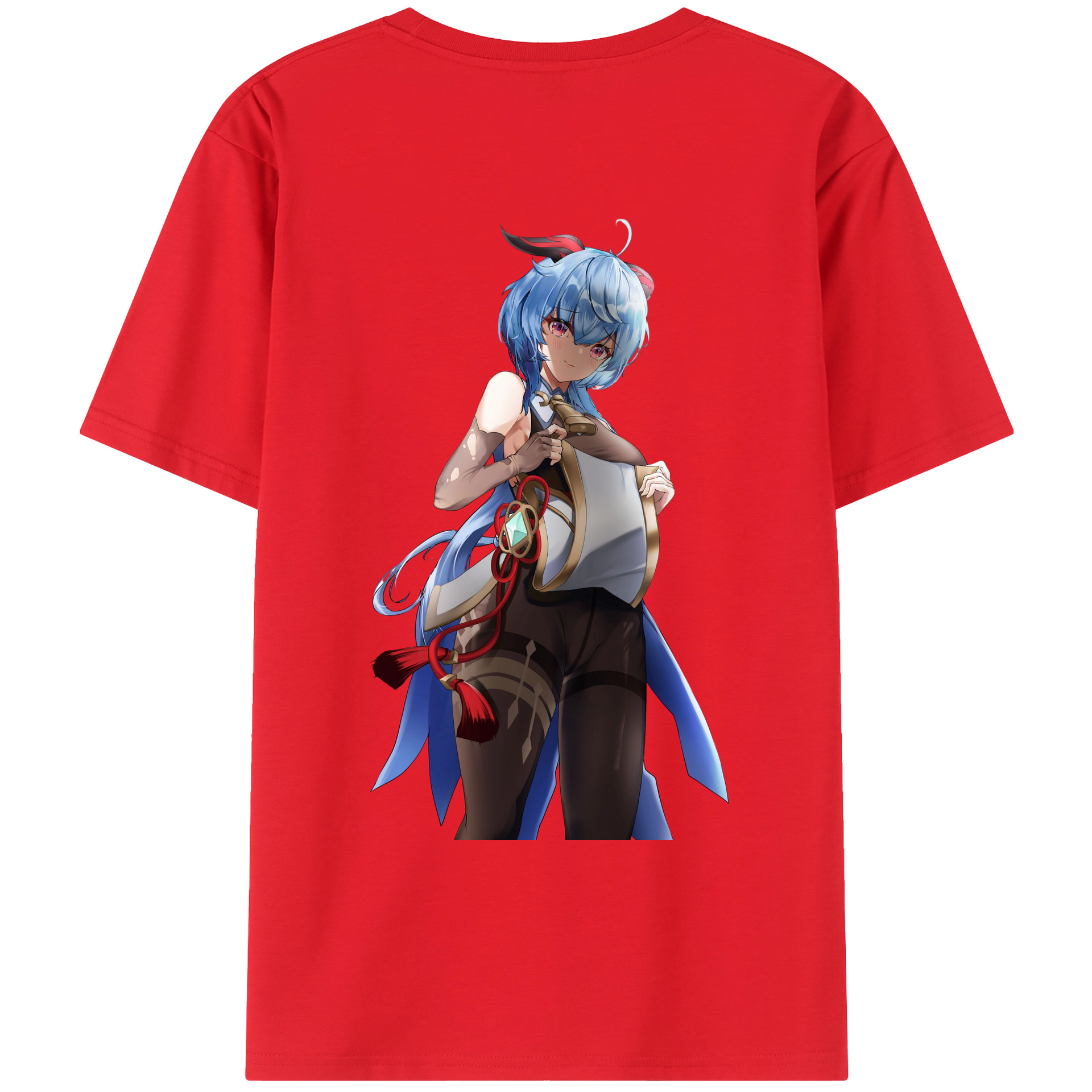 げんし神 甘雨 かんう genshin Ganyu 綿100％ メンズ半袖Tシャツ（バックプリント） 通気性