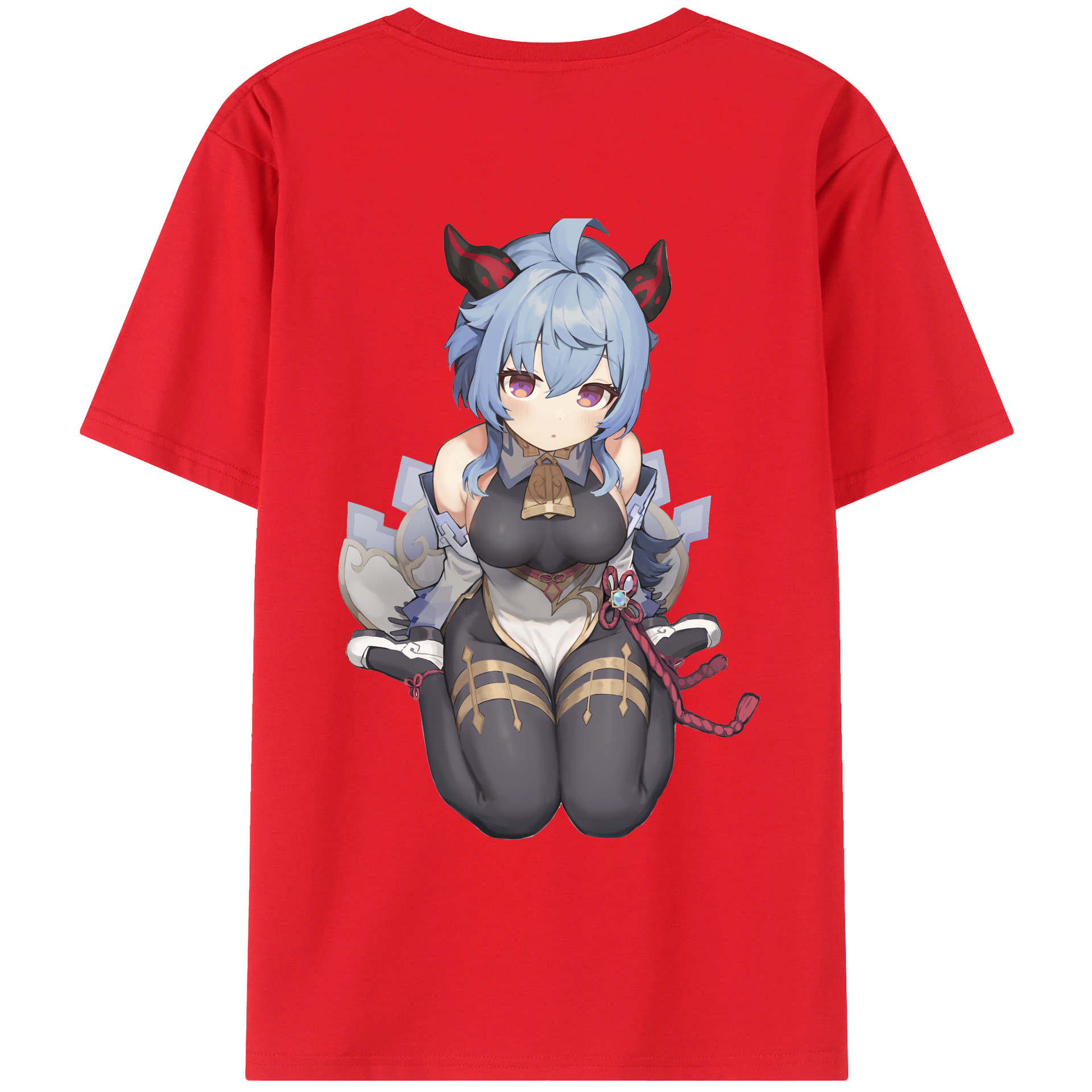 げんし神 甘雨 かんう genshin Ganyu 綿100％ メンズ半袖Tシャツ（バックプリント） 通気性