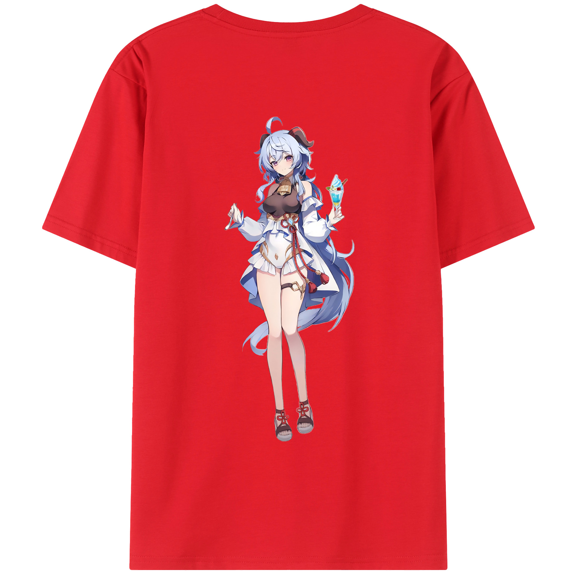 げんし神 甘雨 かんう genshin Ganyu 綿100％ メンズ半袖Tシャツ（バックプリント） 通気性