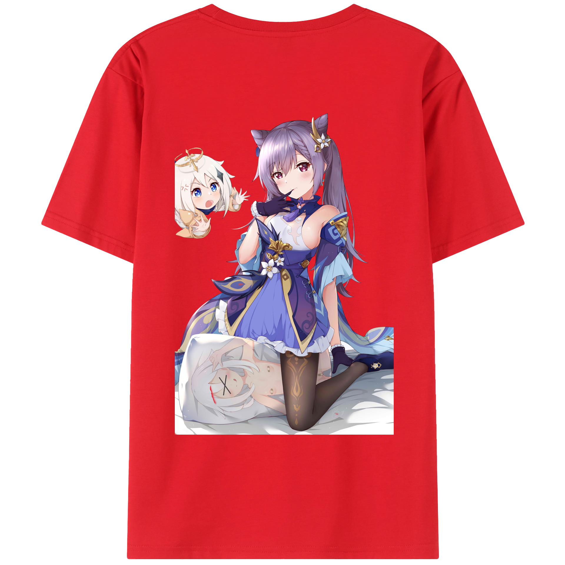げんし神 刻晴 こくせい genshin Kokusei 綿100％ メンズ半袖Tシャツ（バックプリント） 通気性