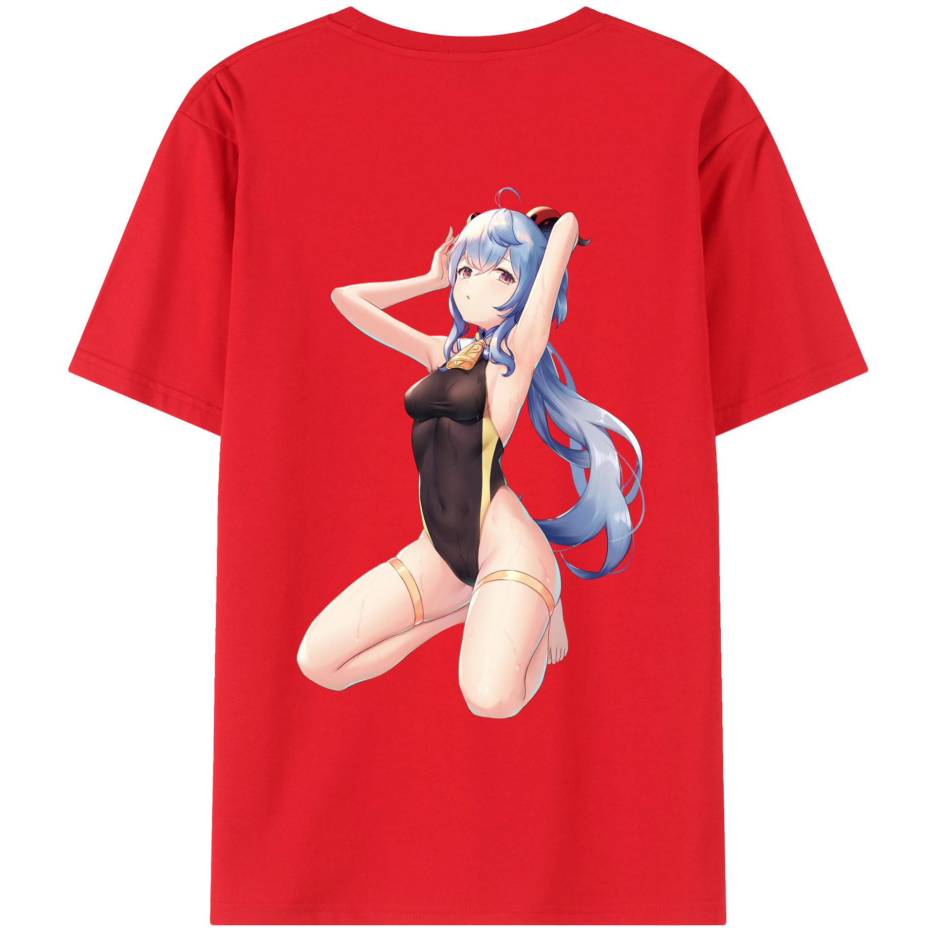 げんし神 甘雨 かんう genshin Ganyu 綿100％ メンズ半袖Tシャツ（バックプリント） 通気性