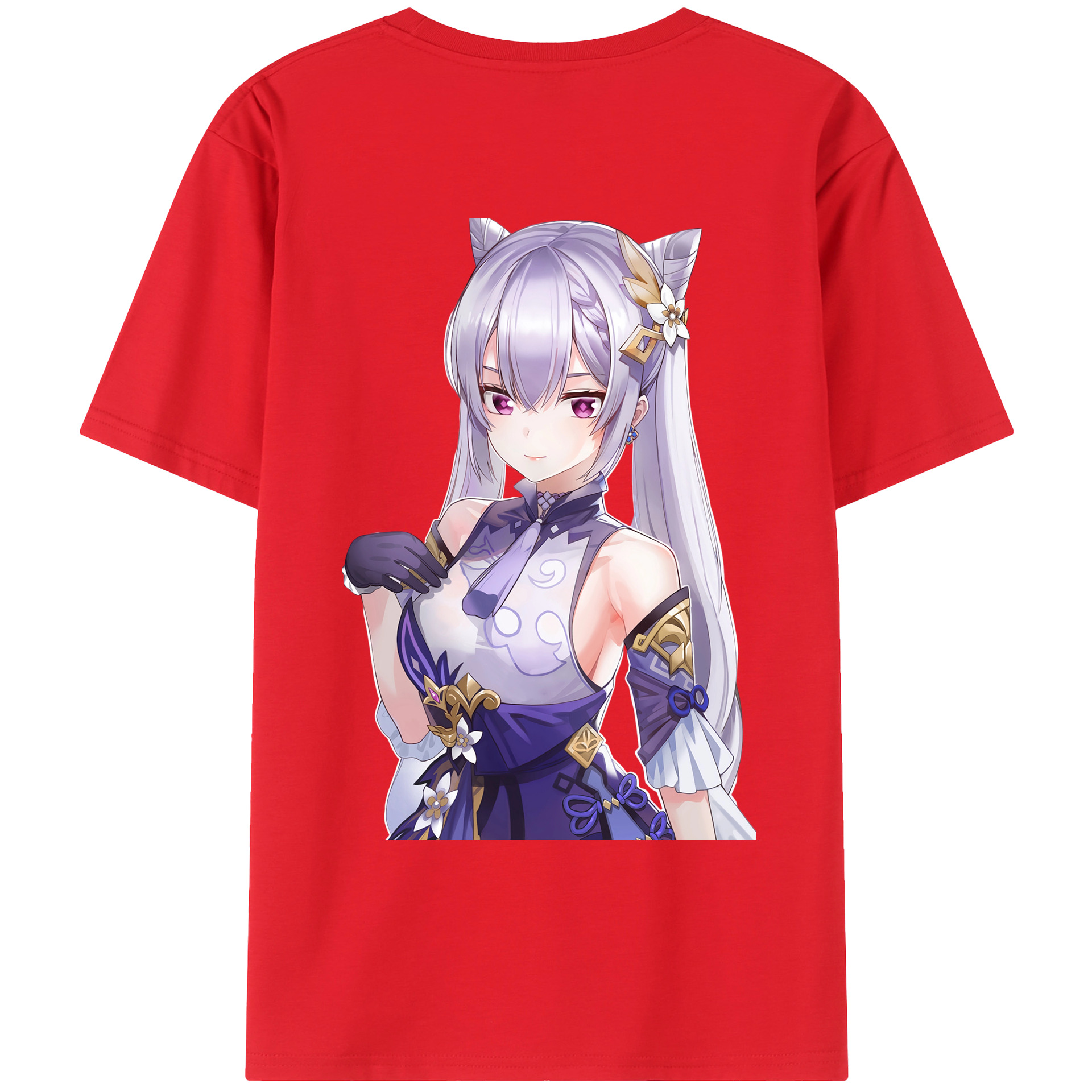 げんし神 刻晴 こくせい genshin Kokusei 綿100％ メンズ半袖Tシャツ（バックプリント） 通気性