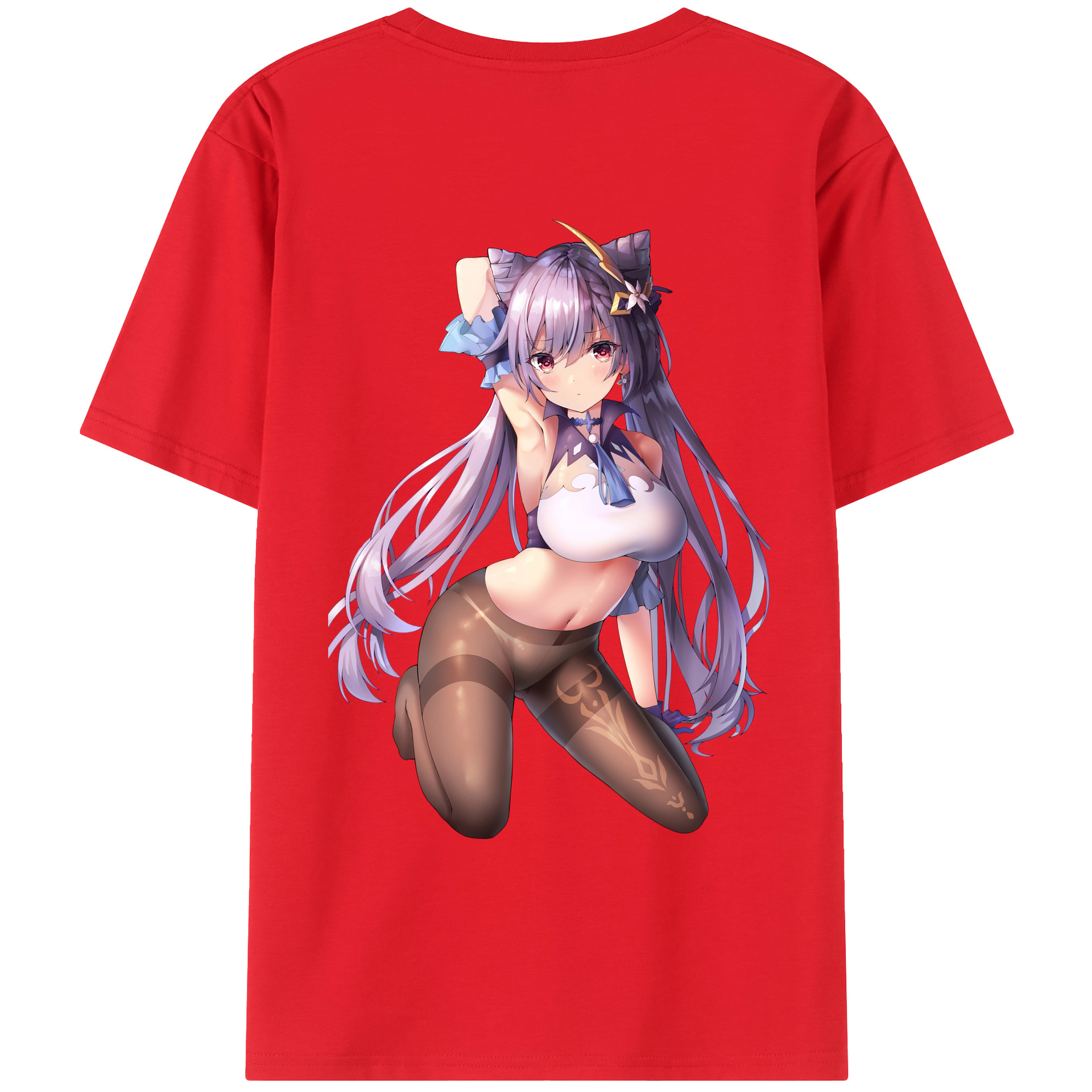 げんし神 刻晴 こくせい genshin Kokusei 綿100％ メンズ半袖Tシャツ（バックプリント） 通気性