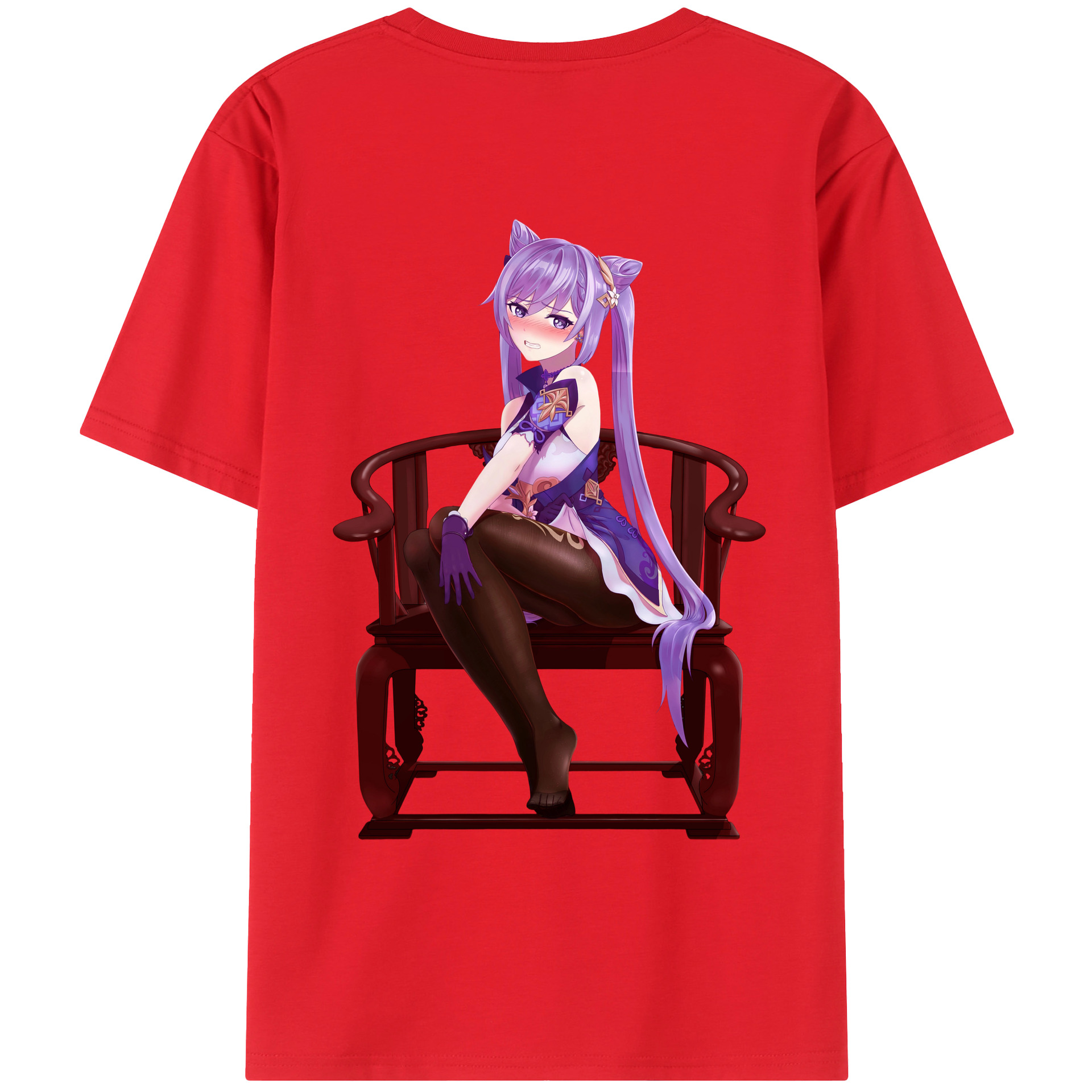 げんし神 刻晴 こくせい genshin Kokusei 綿100％ メンズ半袖Tシャツ（バックプリント） 通気性
