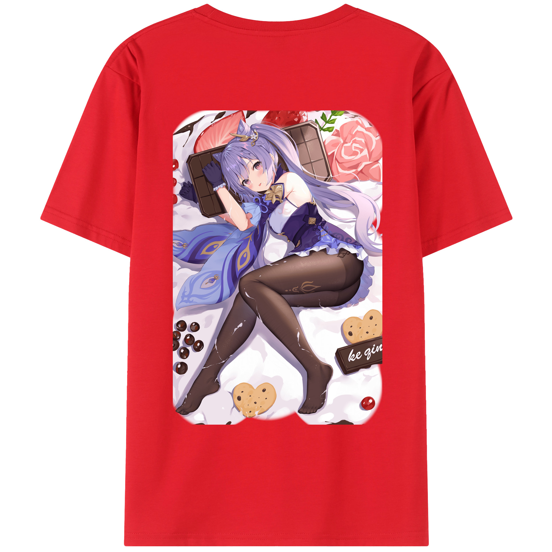 げんし神 刻晴 こくせい genshin Kokusei 綿100％ メンズ半袖Tシャツ（バックプリント） 通気性