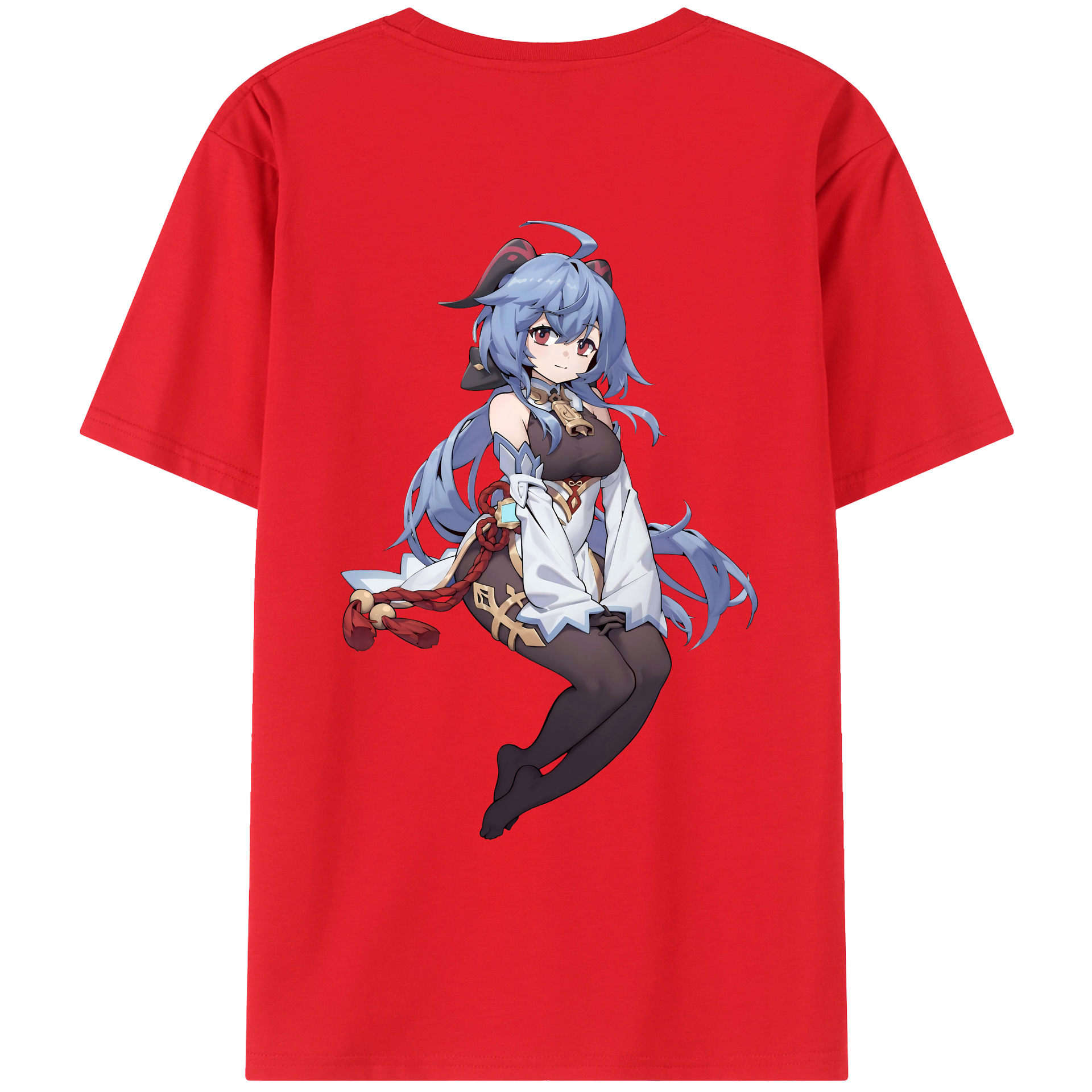 げんし神 甘雨 かんう genshin Ganyu 綿100％ メンズ半袖Tシャツ（バックプリント） 通気性