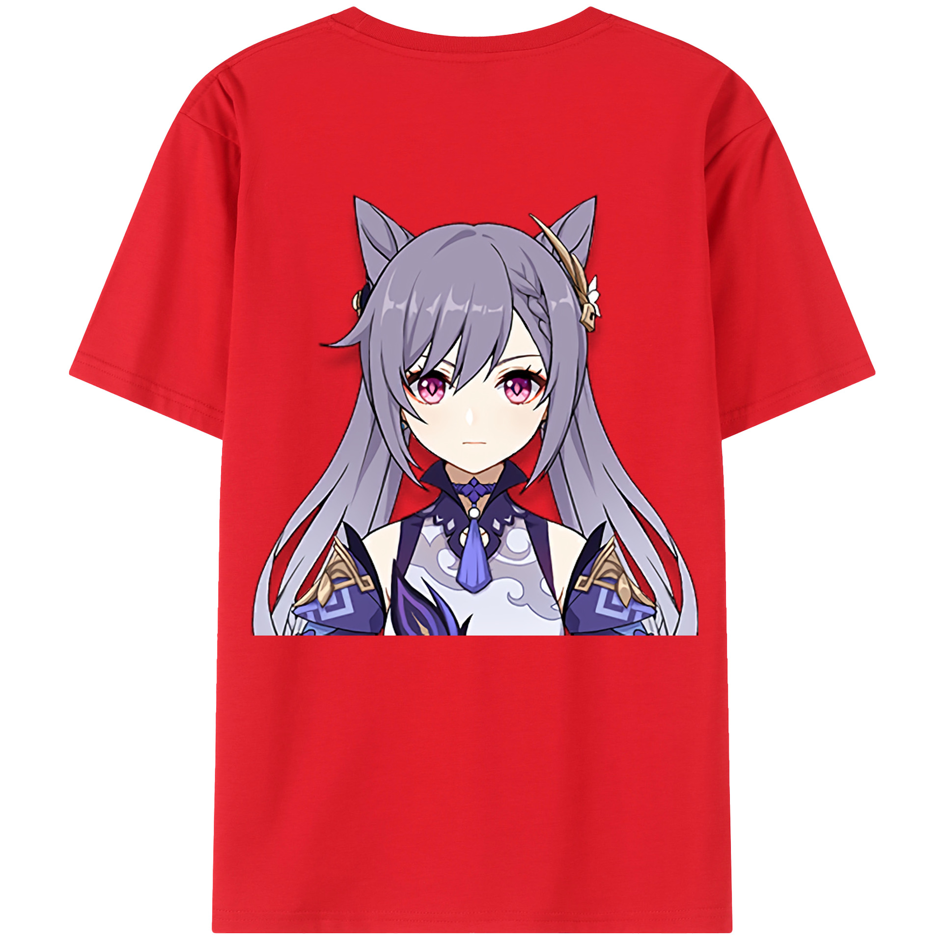 げんし神 刻晴 こくせい genshin Kokusei 綿100％ メンズ半袖Tシャツ（バックプリント） 通気性