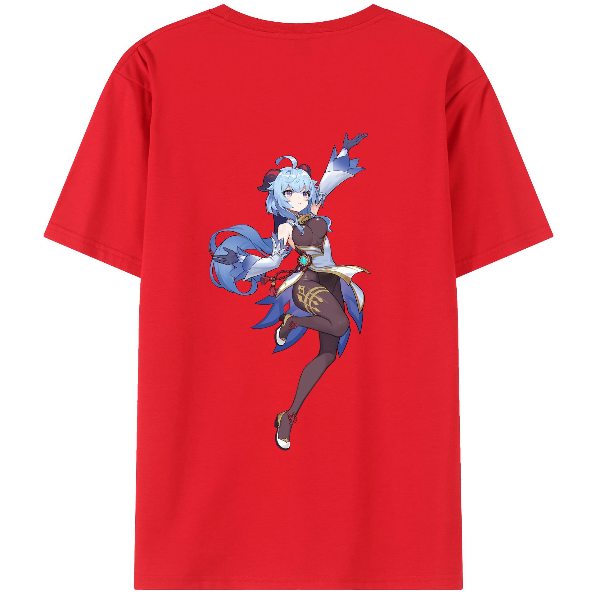 げんし神 甘雨 かんう genshin Ganyu 綿100％ メンズ半袖Tシャツ（バックプリント） 通気性