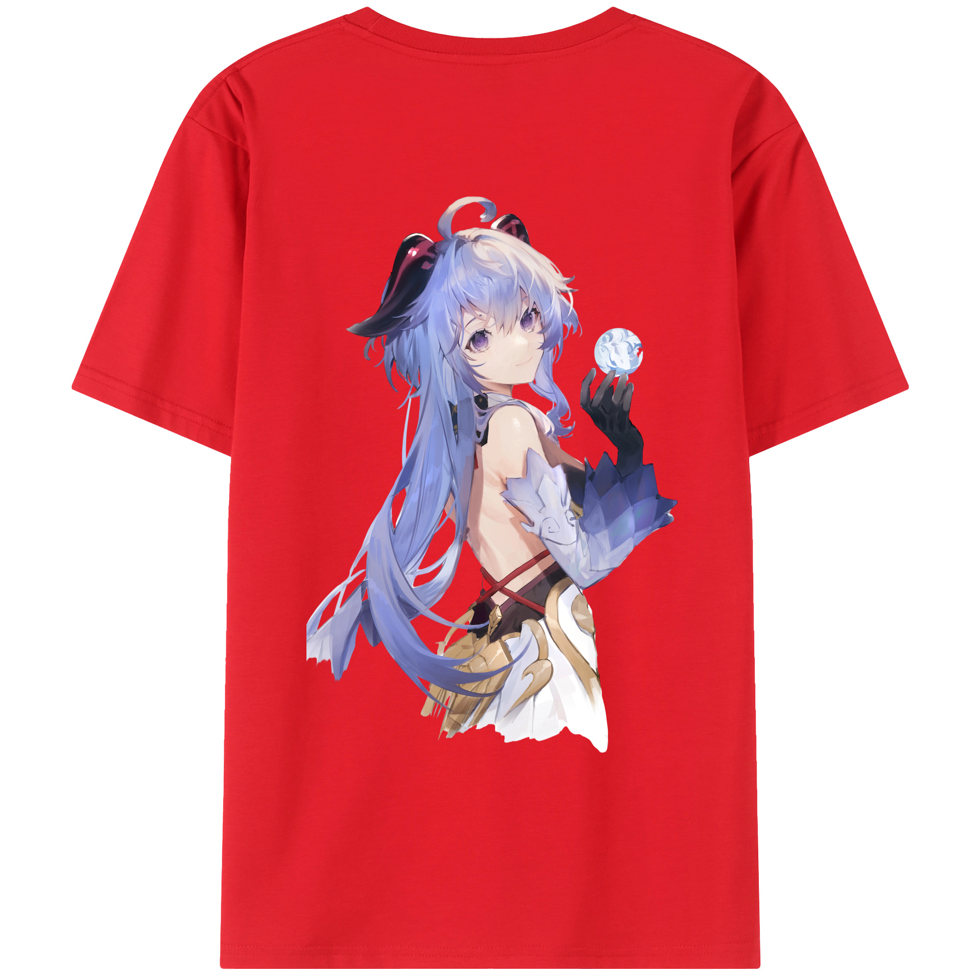 げんし神 甘雨 かんう genshin Ganyu 綿100％ メンズ半袖Tシャツ（バックプリント） 通気性