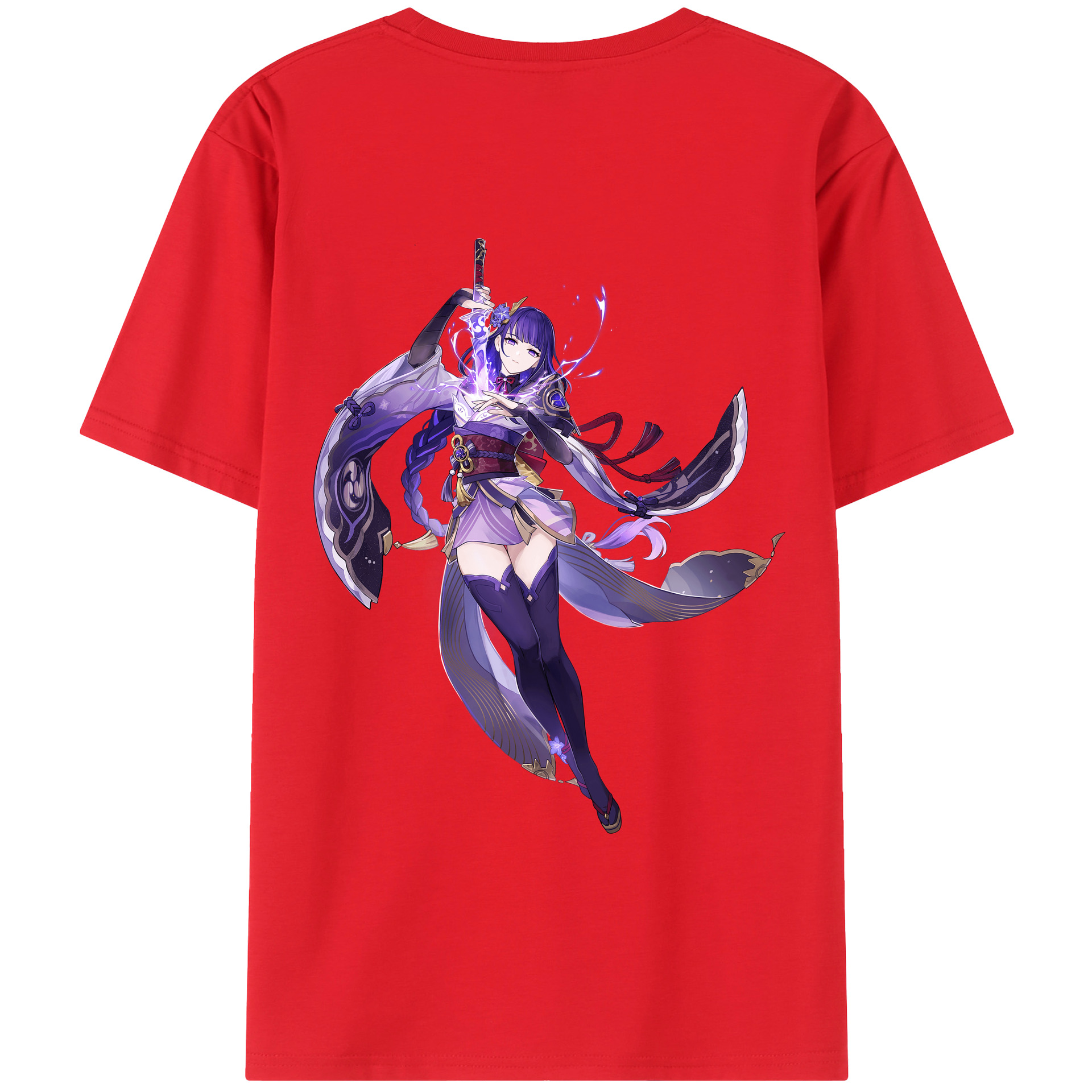 げんし神 雷電将軍 らいでんしょうぐん genshin Raiden Shogun 綿100％ メンズ半袖Tシャツ（バックプリント） 通気性
