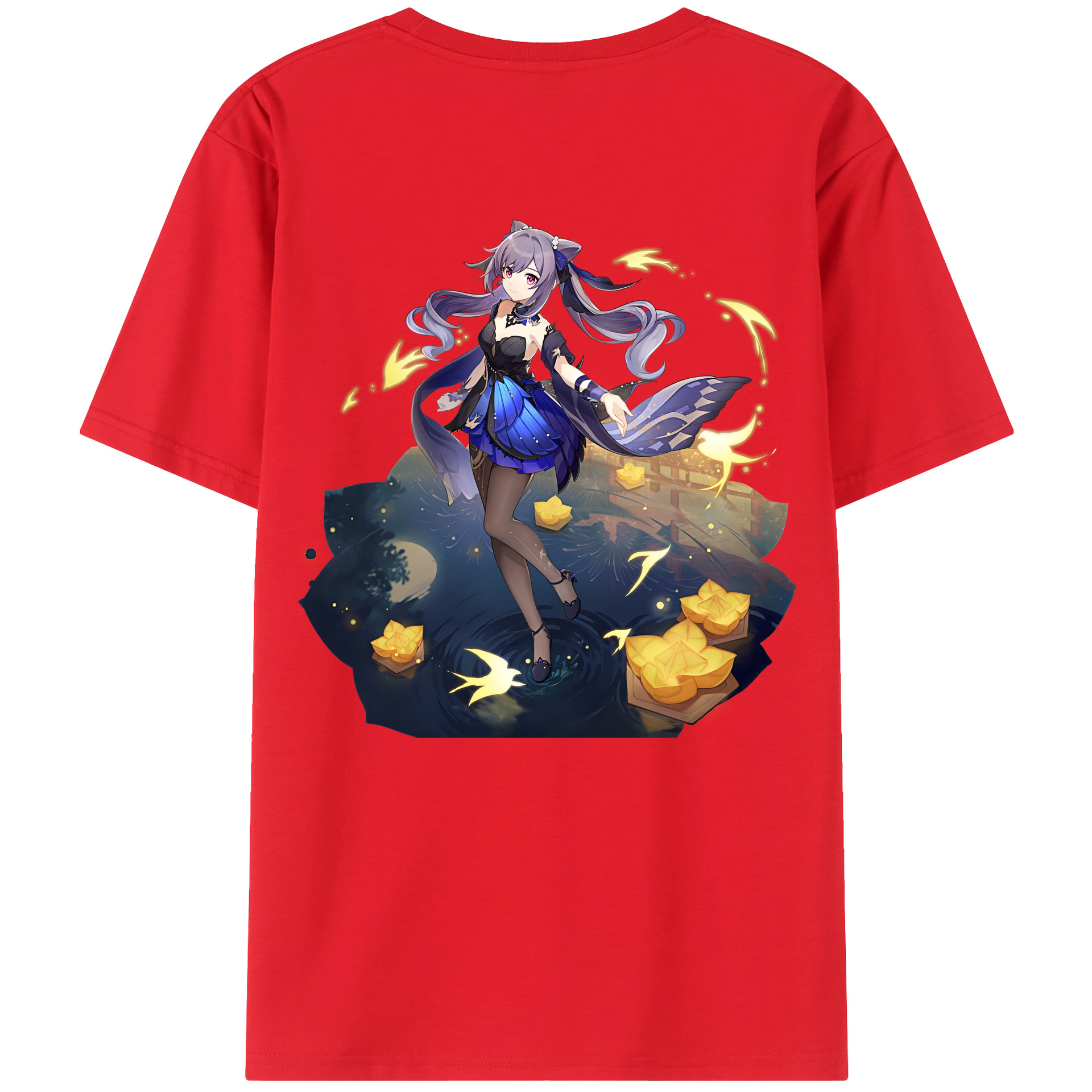 げんし神 刻晴 こくせい genshin Kokusei 綿100％ メンズ半袖Tシャツ（バックプリント） 通気性