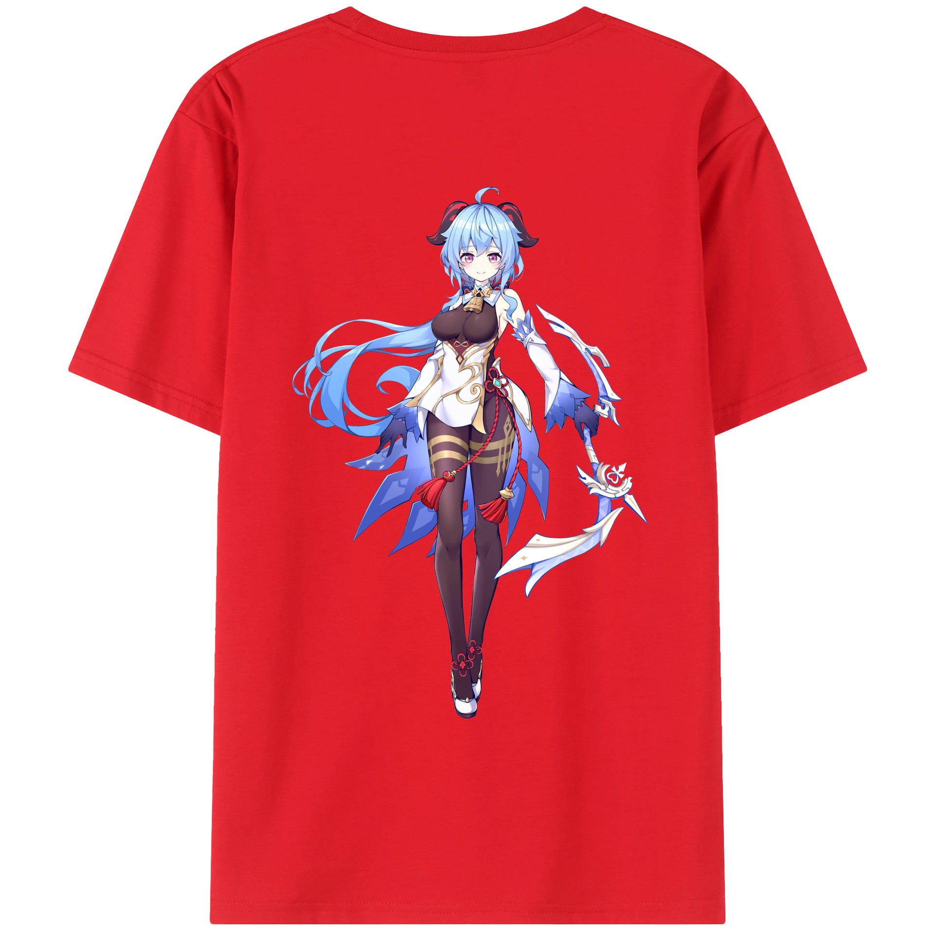 げんし神 甘雨 かんう genshin Ganyu 綿100％ メンズ半袖Tシャツ（バックプリント） 通気性