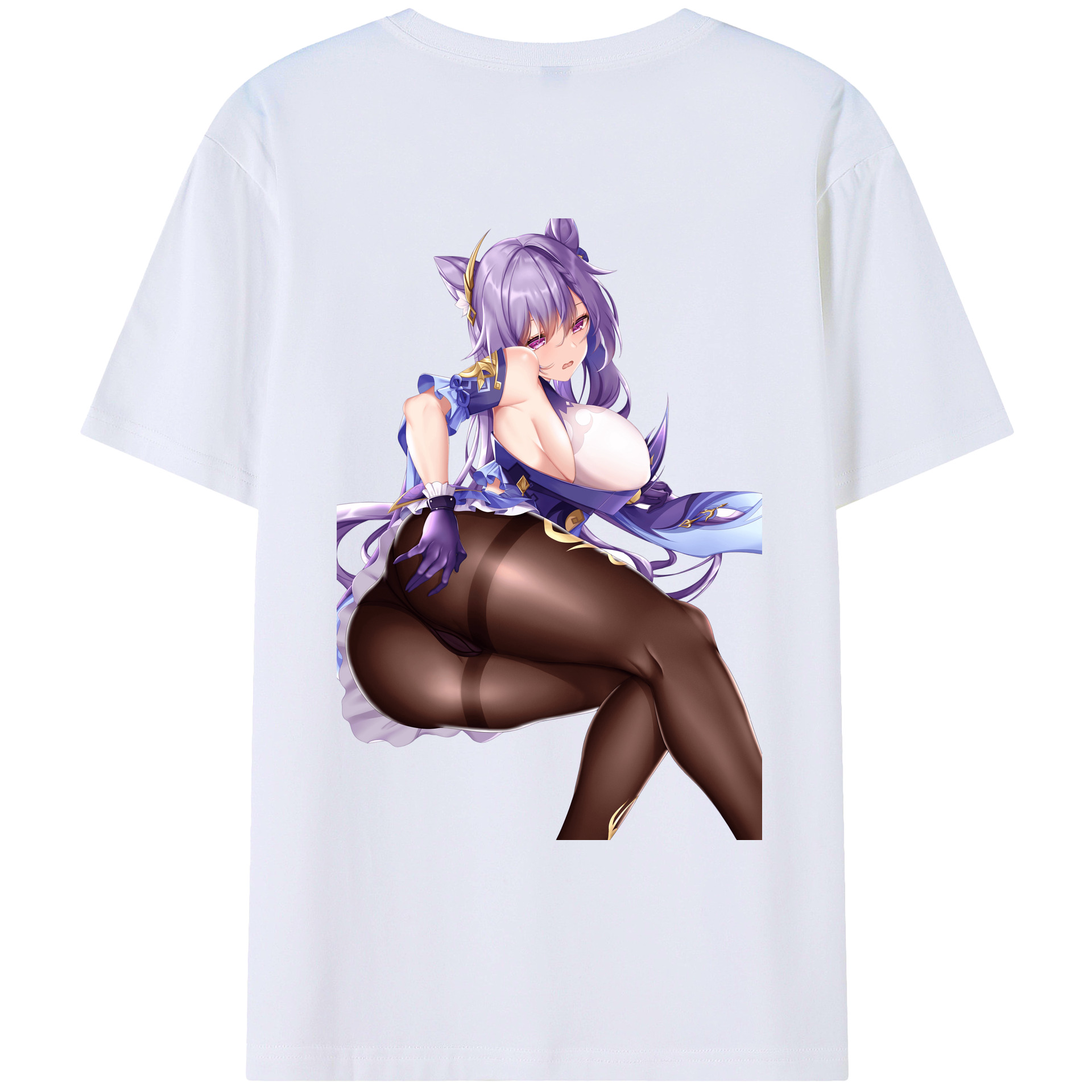 げんし神 刻晴 こくせい genshin Kokusei 綿100％ メンズ半袖Tシャツ（バックプリント） 通気性