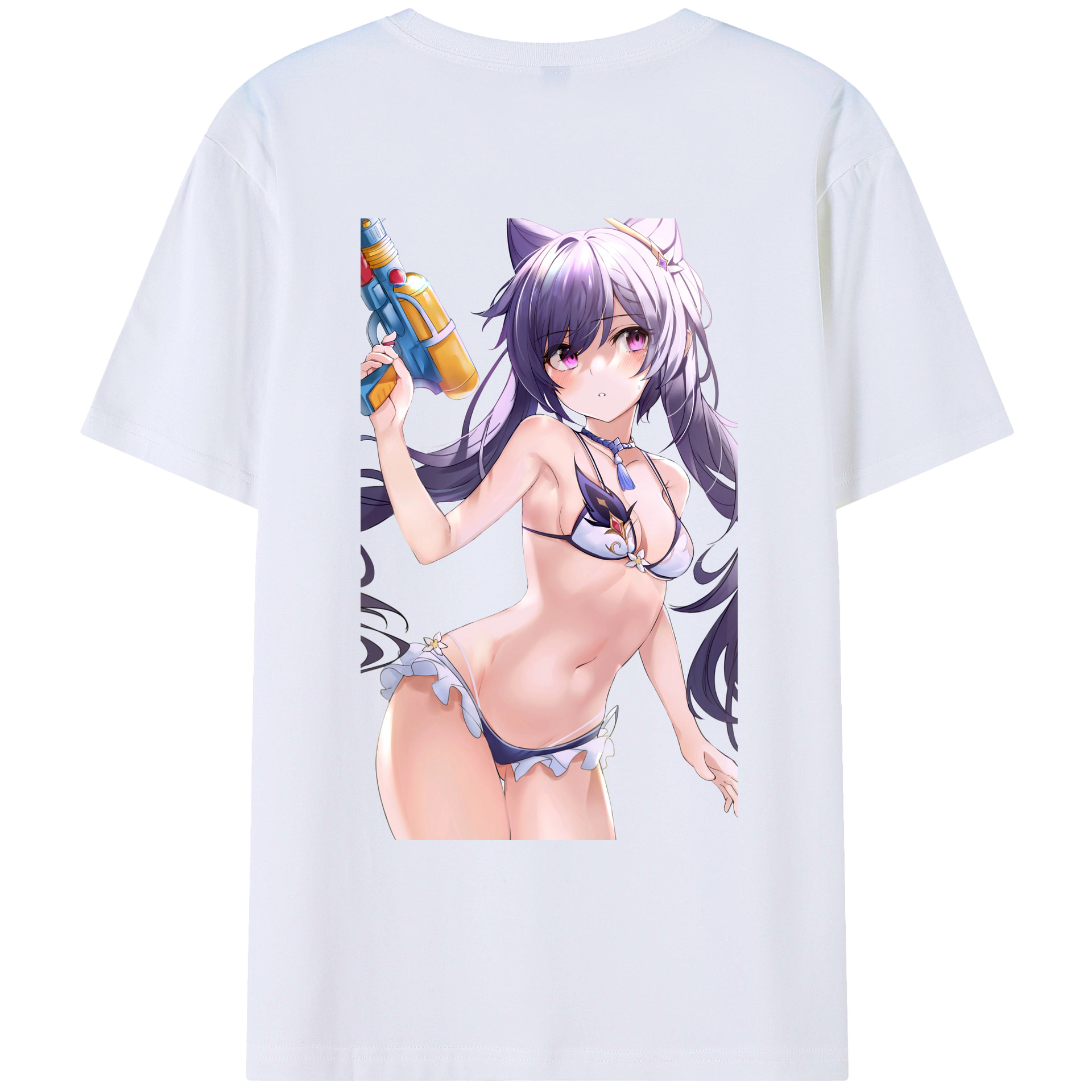 げんし神 刻晴 こくせい genshin Kokusei 綿100％ メンズ半袖Tシャツ（バックプリント） 通気性