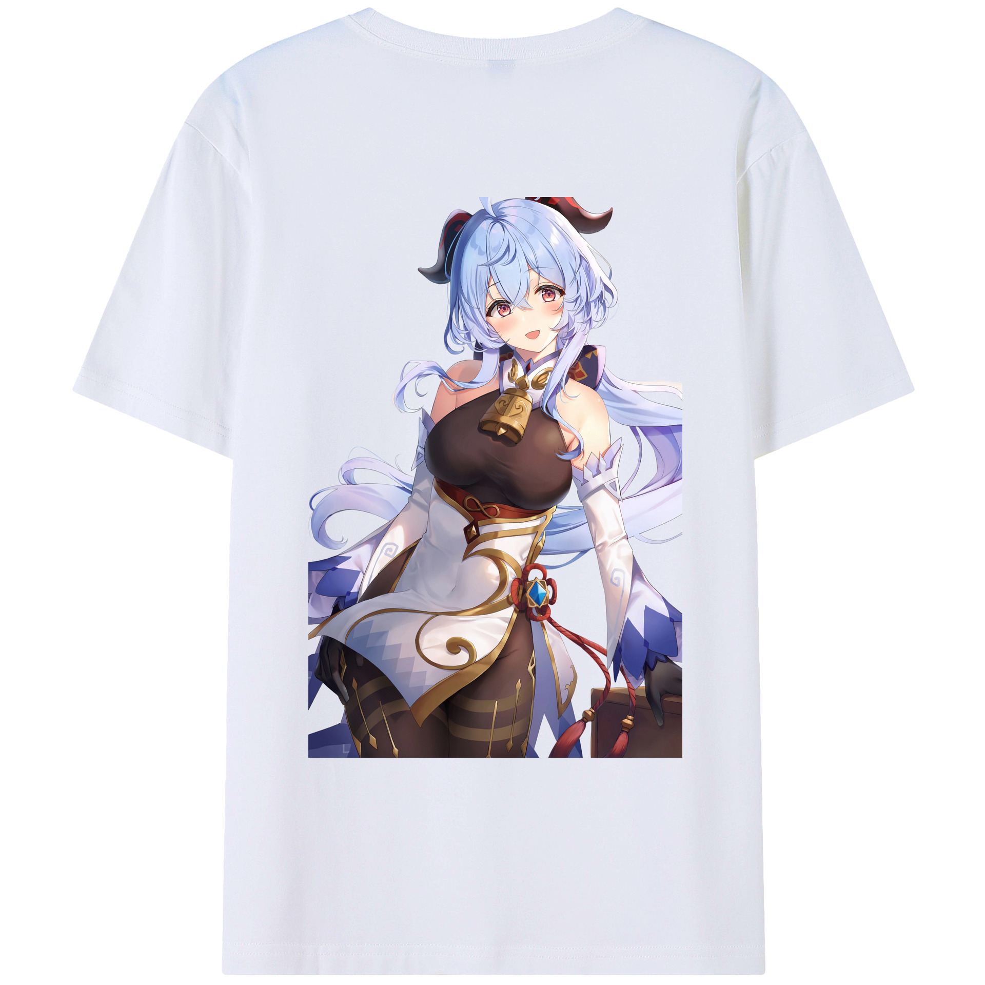 げんし神 甘雨 かんう genshin Ganyu 綿100％ メンズ半袖Tシャツ（バックプリント） 通気性