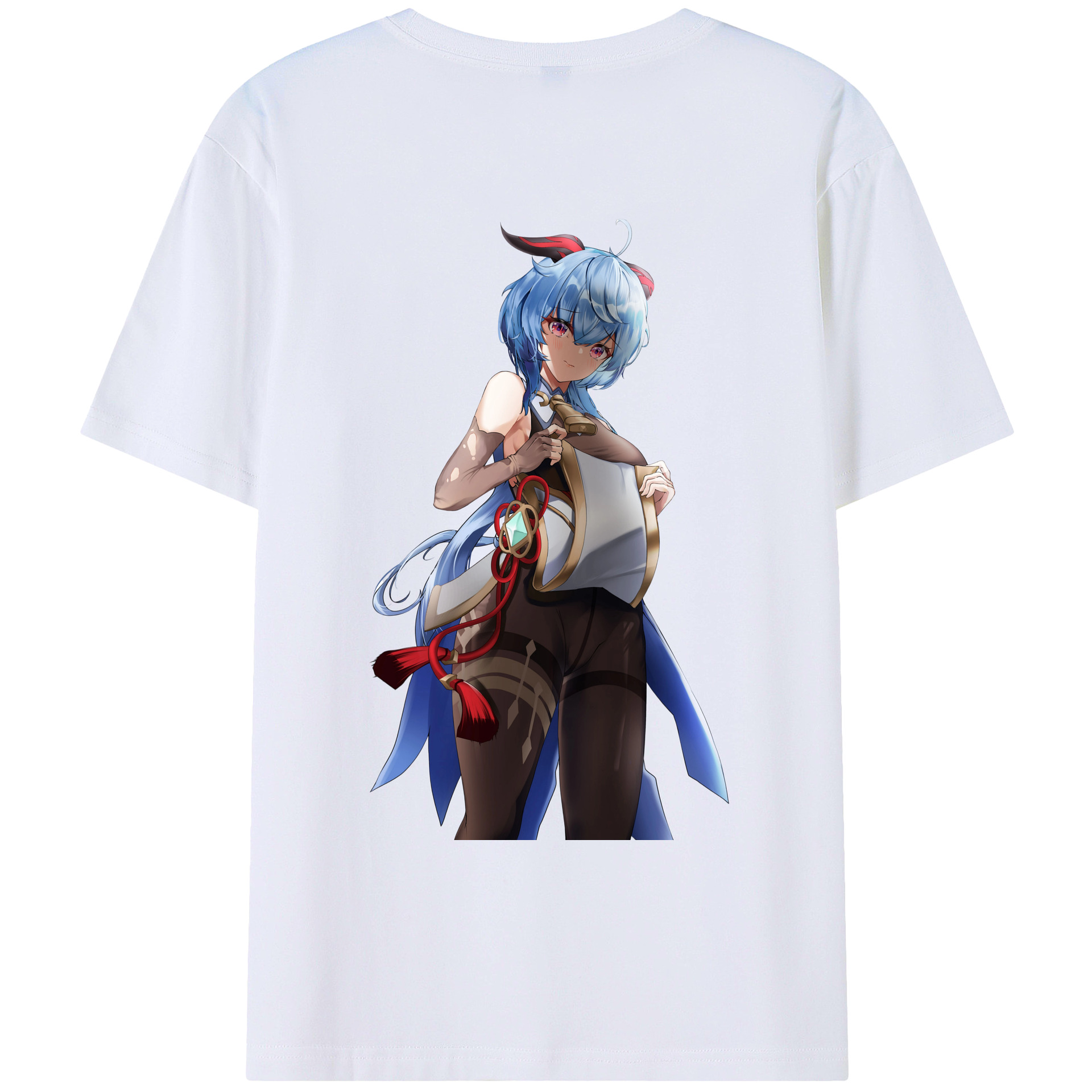 げんし神 甘雨 かんう genshin Ganyu 綿100％ メンズ半袖Tシャツ（バックプリント） 通気性