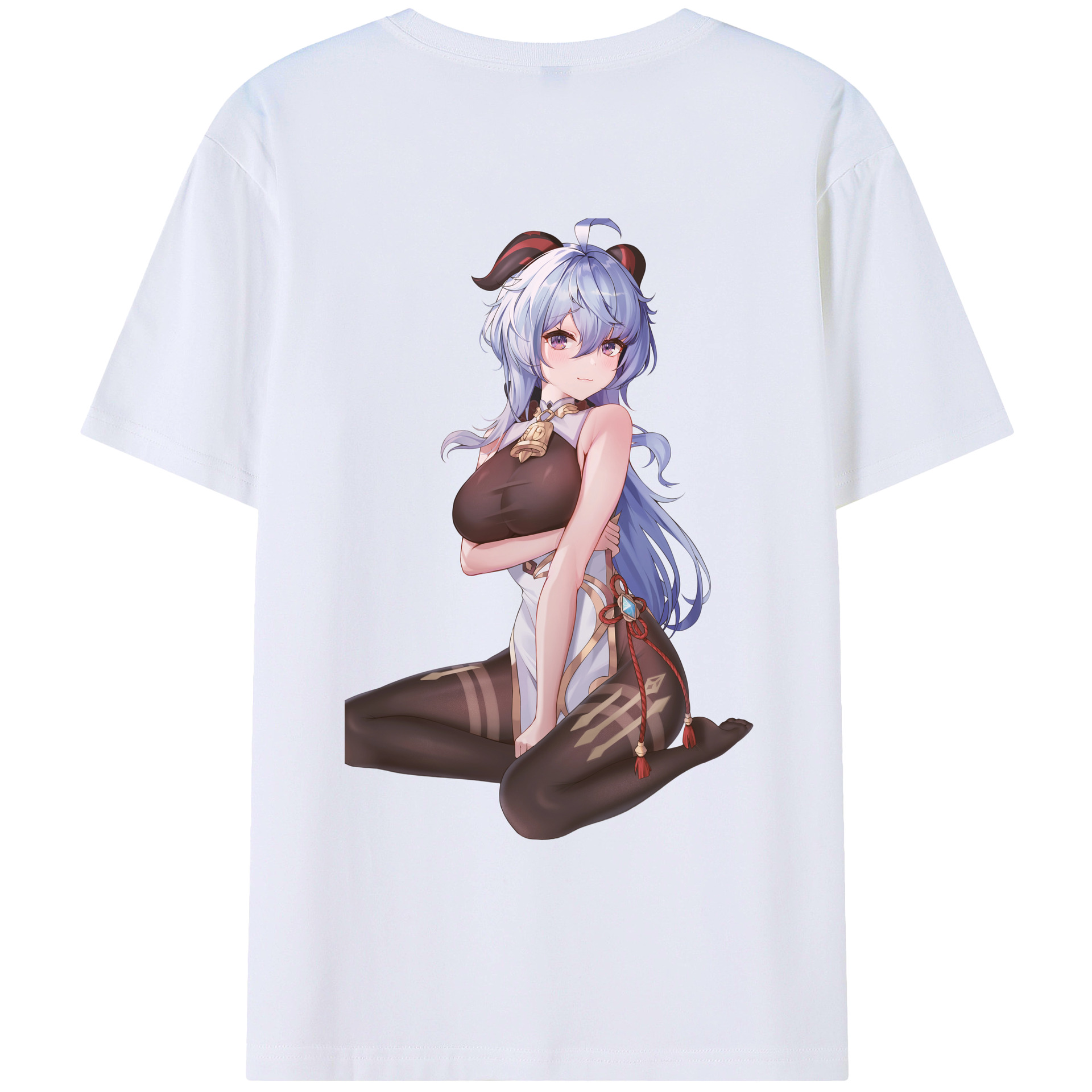 げんし神 甘雨 かんう genshin Ganyu 綿100％ メンズ半袖Tシャツ（バックプリント） 通気性