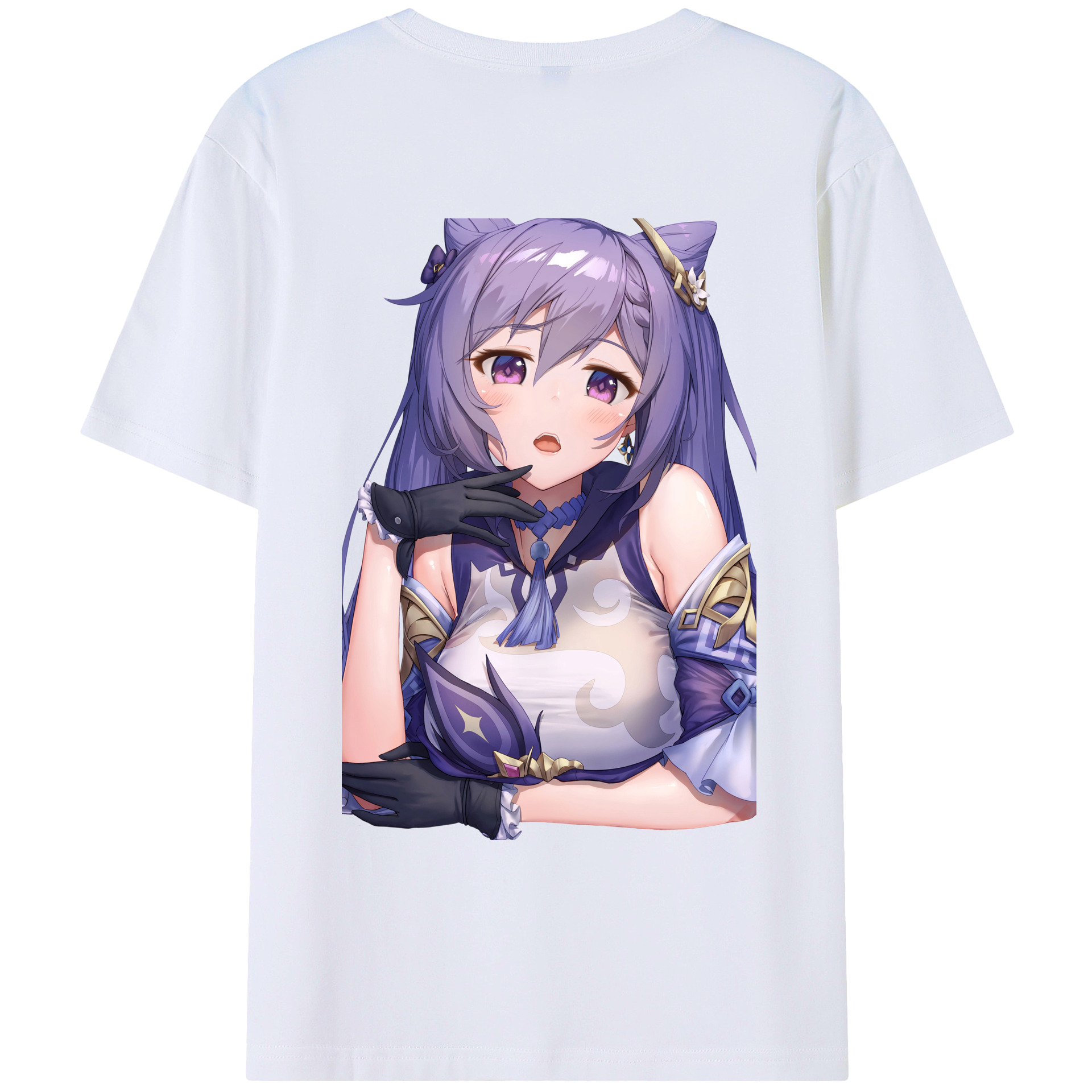 げんし神 刻晴 こくせい genshin Kokusei 綿100％ メンズ半袖Tシャツ（バックプリント） 通気性