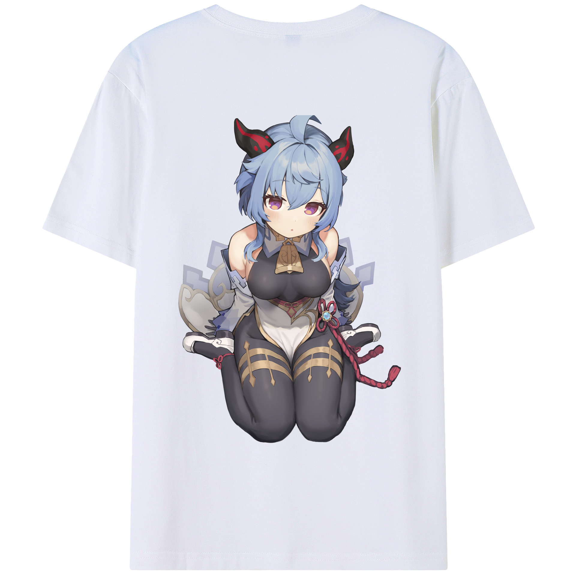 げんし神 甘雨 かんう genshin Ganyu 綿100％ メンズ半袖Tシャツ（バックプリント） 通気性