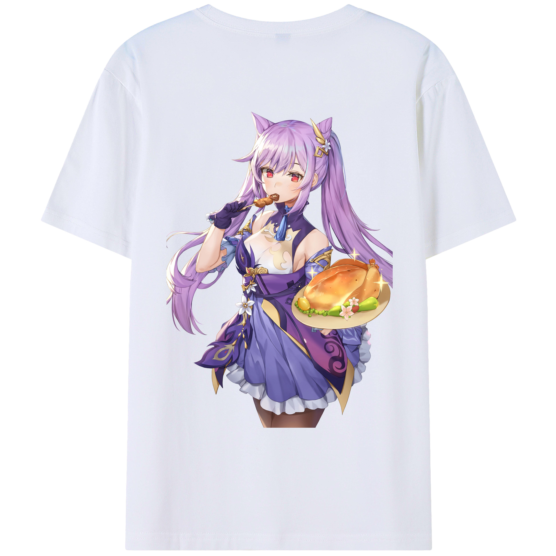 げんし神 刻晴 こくせい genshin Kokusei 綿100％ メンズ半袖Tシャツ（バックプリント） 通気性
