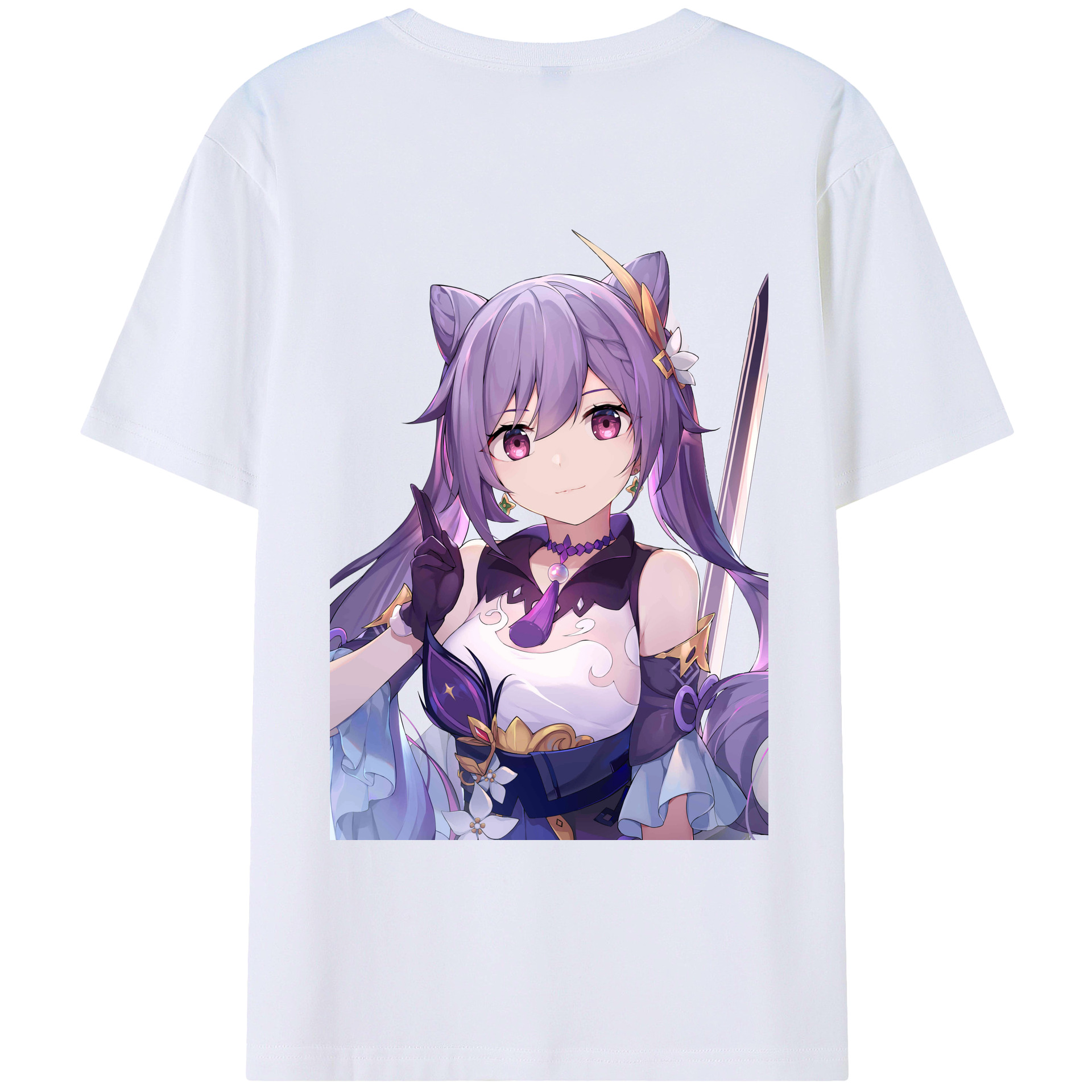 げんし神 刻晴 こくせい genshin Kokusei 綿100％ メンズ半袖Tシャツ（バックプリント） 通気性