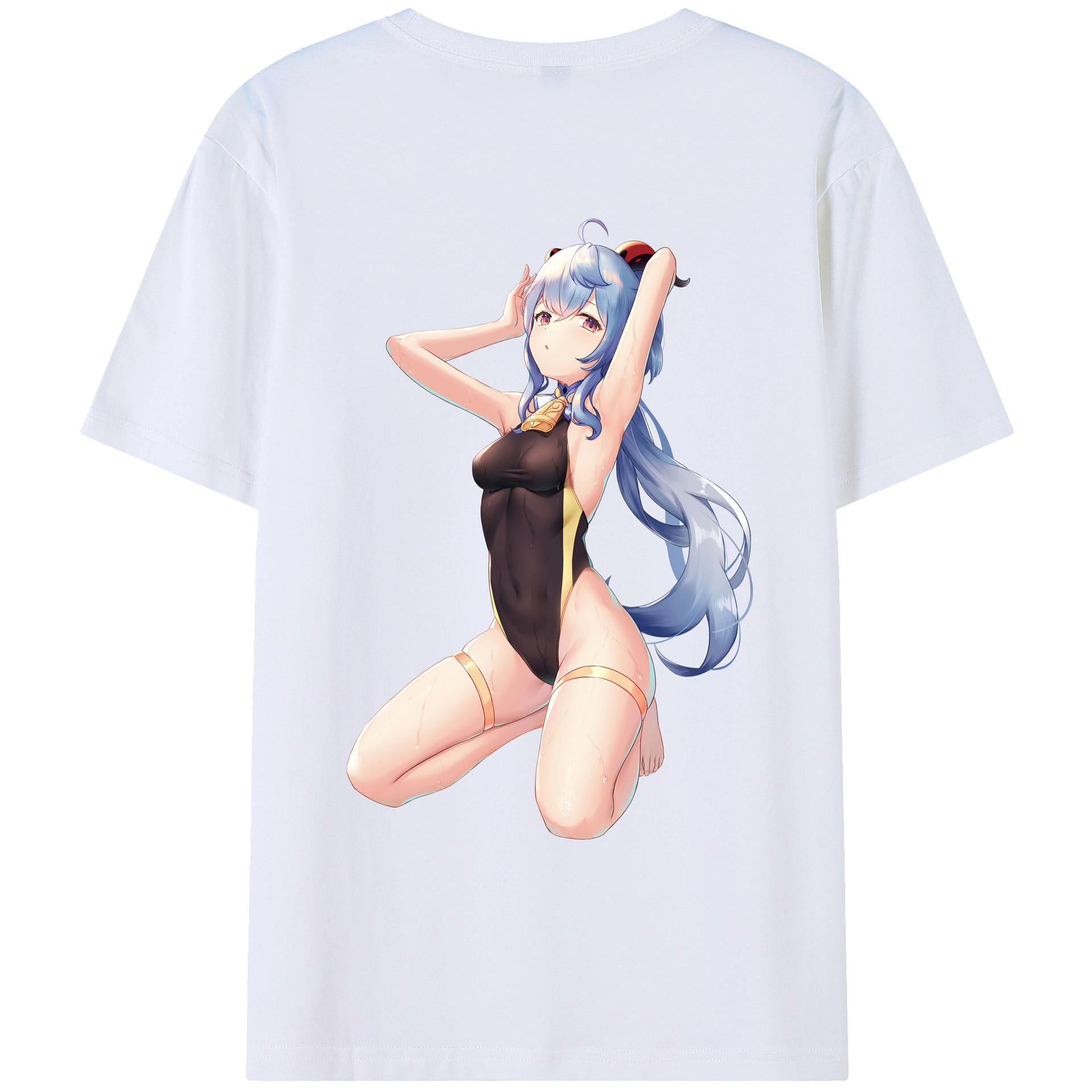 げんし神 甘雨 かんう genshin Ganyu 綿100％ メンズ半袖Tシャツ（バックプリント） 通気性