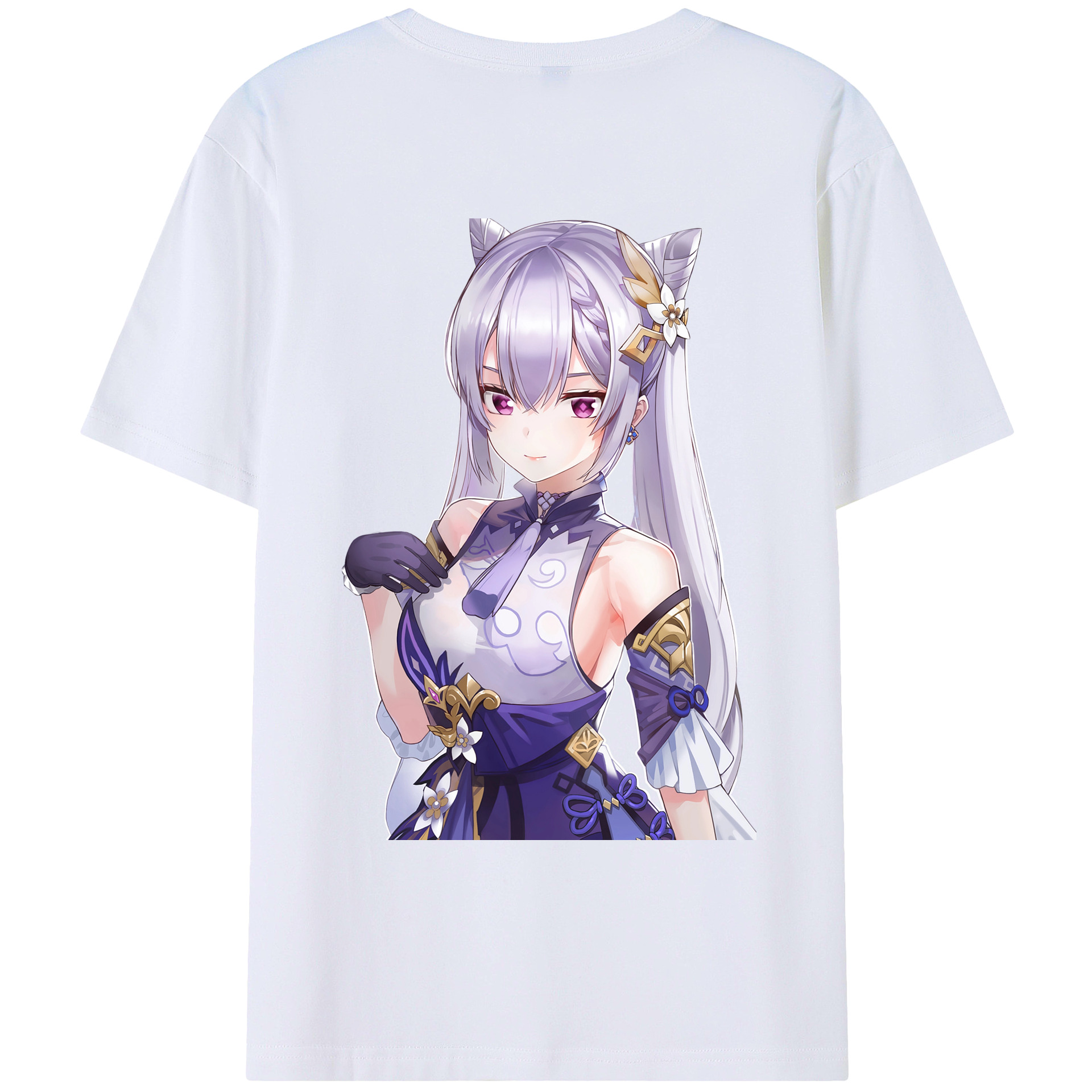 げんし神 刻晴 こくせい genshin Kokusei 綿100％ メンズ半袖Tシャツ（バックプリント） 通気性