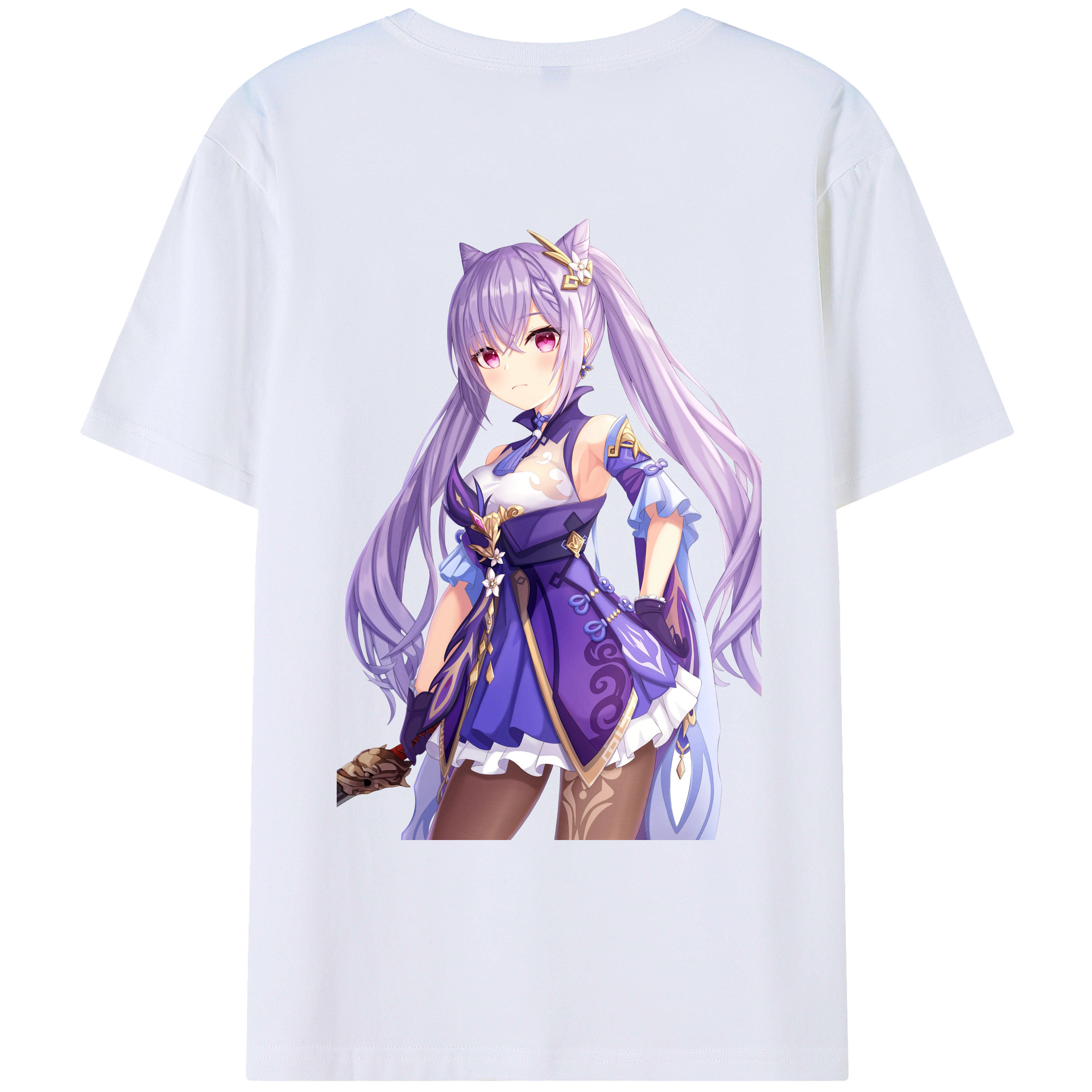 げんし神 刻晴 こくせい genshin Kokusei 綿100％ メンズ半袖Tシャツ（バックプリント） 通気性