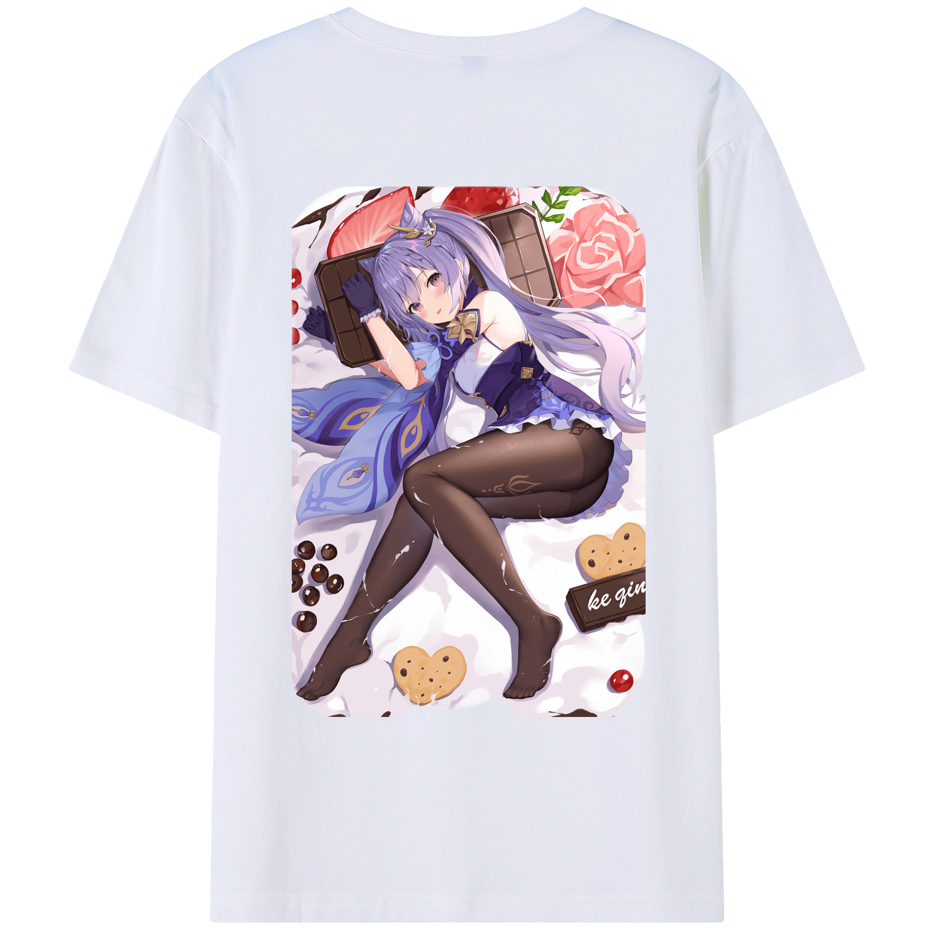 げんし神 刻晴 こくせい genshin Kokusei 綿100％ メンズ半袖Tシャツ（バックプリント） 通気性