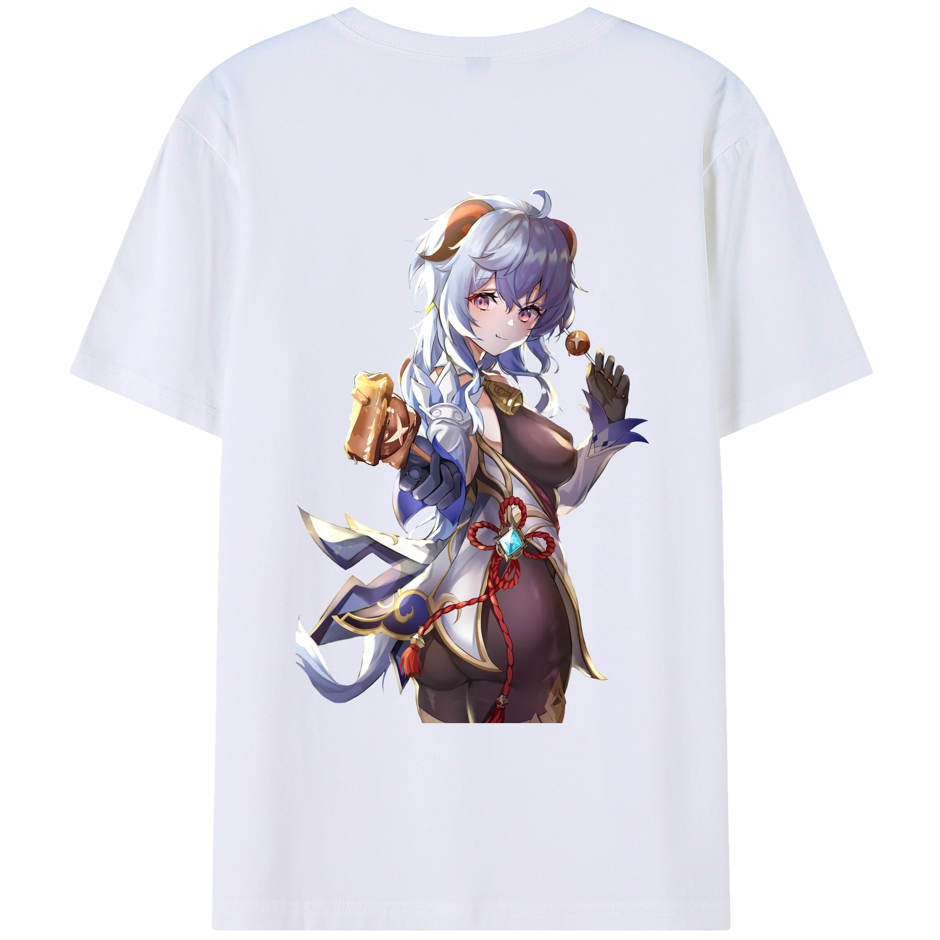 げんし神 甘雨 かんう genshin Ganyu 綿100％ メンズ半袖Tシャツ（バックプリント） 通気性