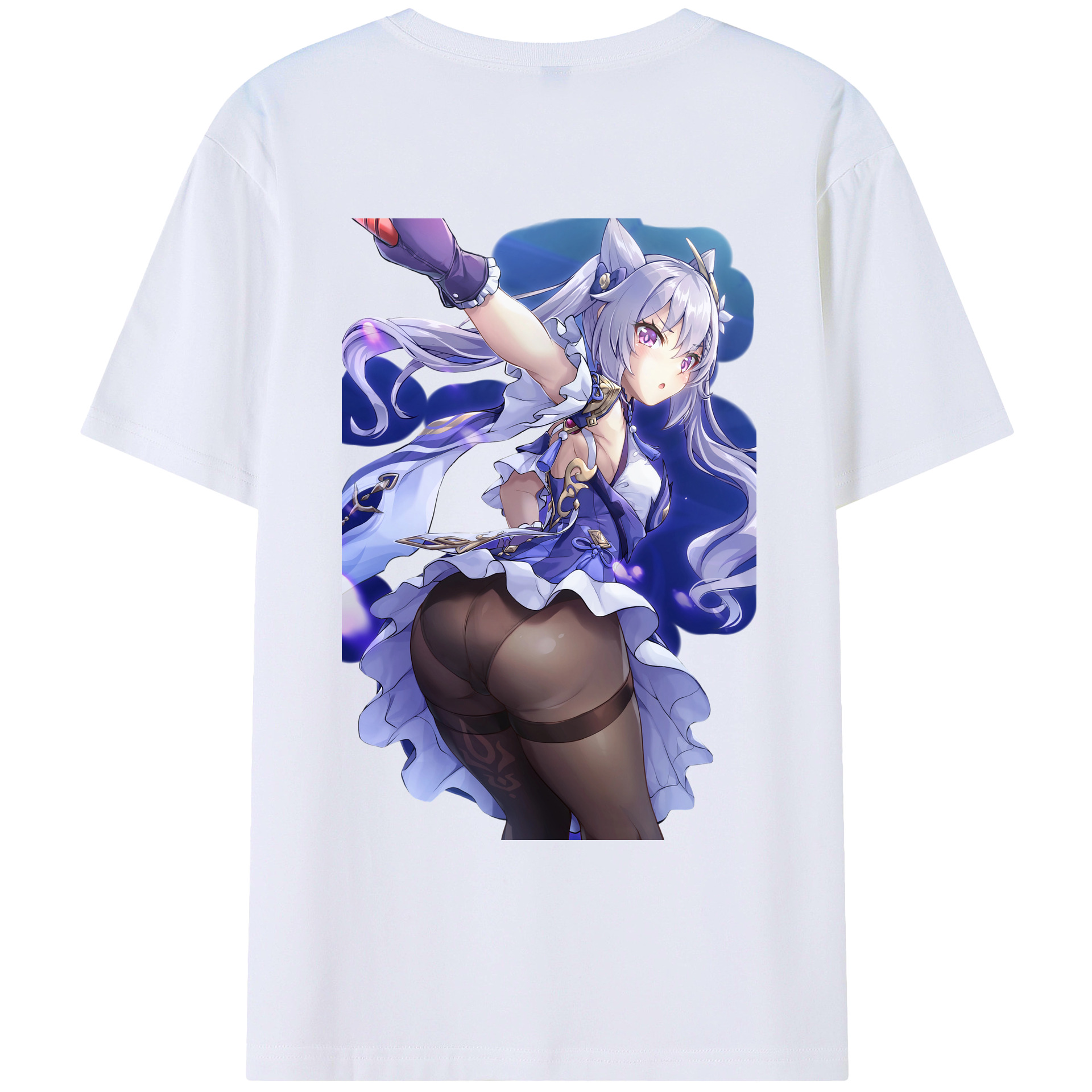 げんし神 刻晴 こくせい genshin Kokusei 綿100％ メンズ半袖Tシャツ（バックプリント） 通気性