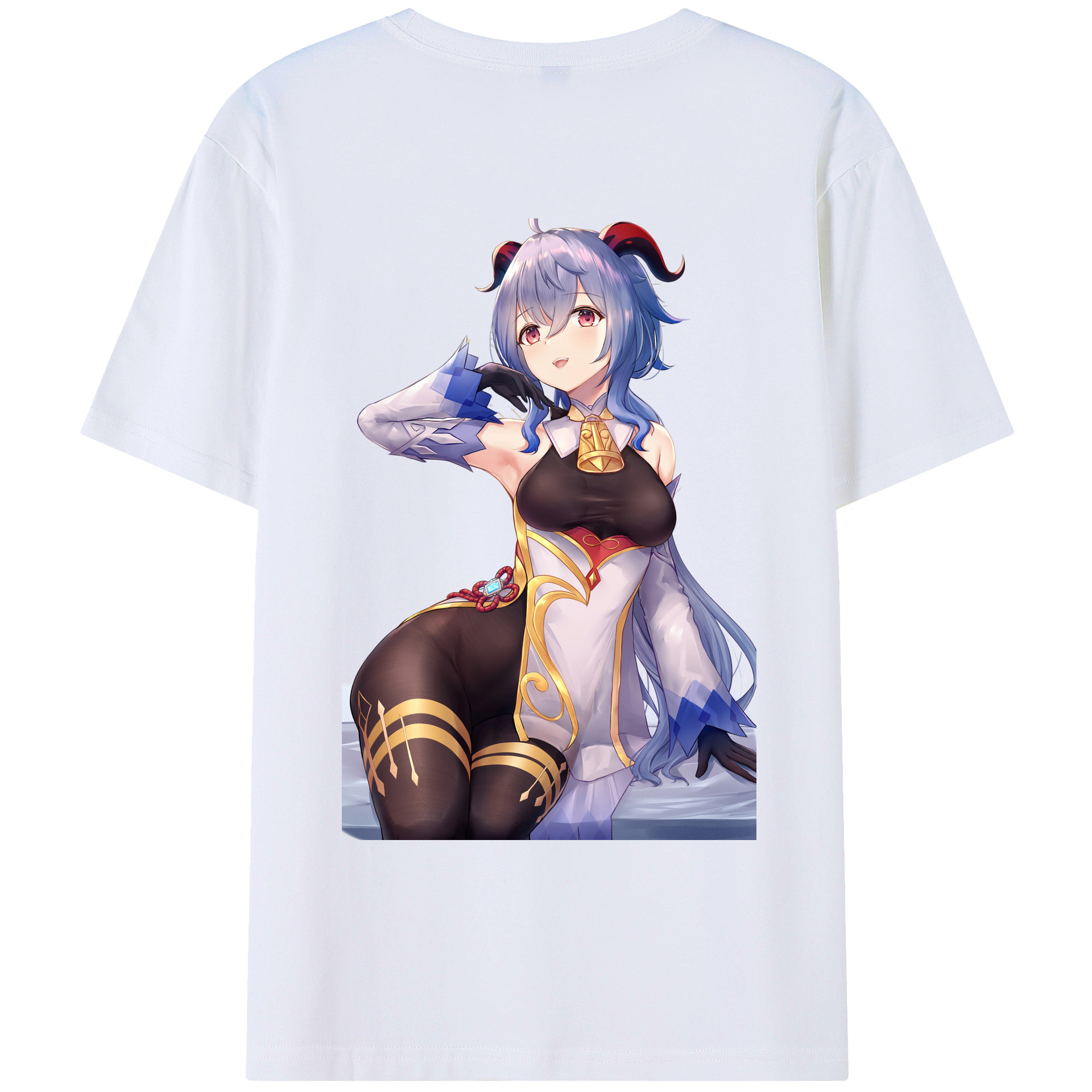 げんし神 甘雨 かんう genshin Ganyu 綿100％ メンズ半袖Tシャツ（バックプリント） 通気性