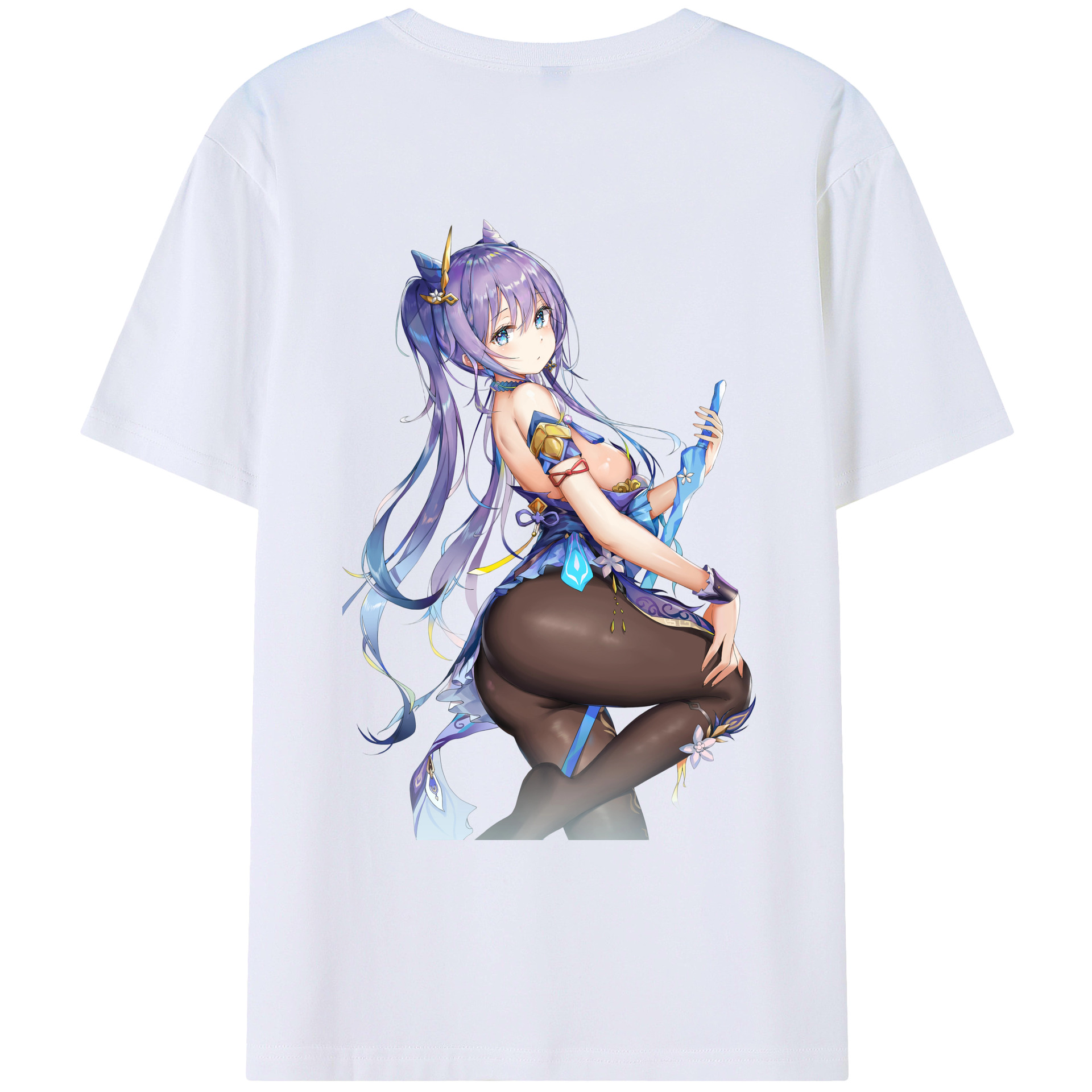 げんし神 刻晴 こくせい genshin Kokusei 綿100％ メンズ半袖Tシャツ（バックプリント） 通気性