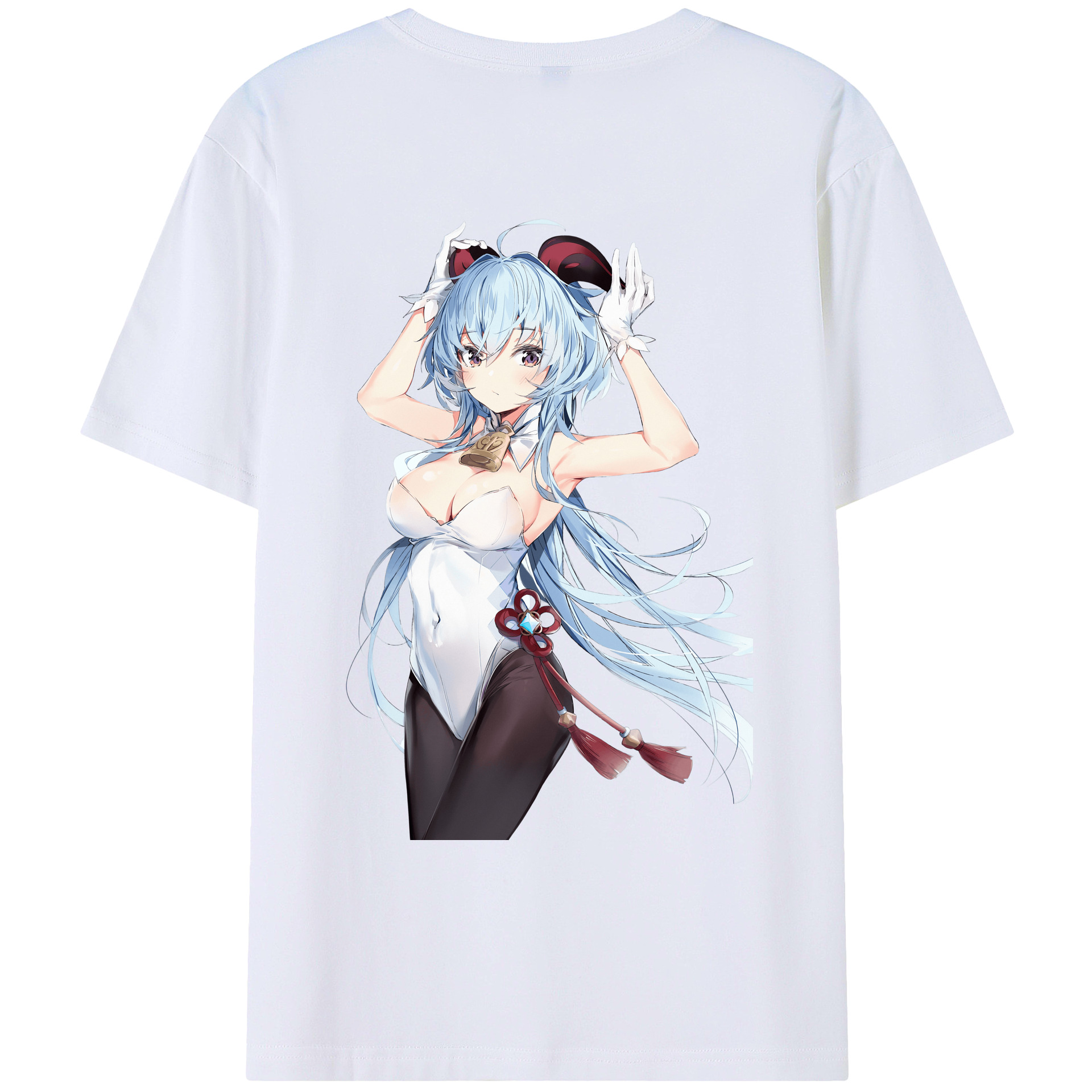 げんし神 甘雨 かんう genshin Ganyu 綿100％ メンズ半袖Tシャツ（バックプリント） 通気性