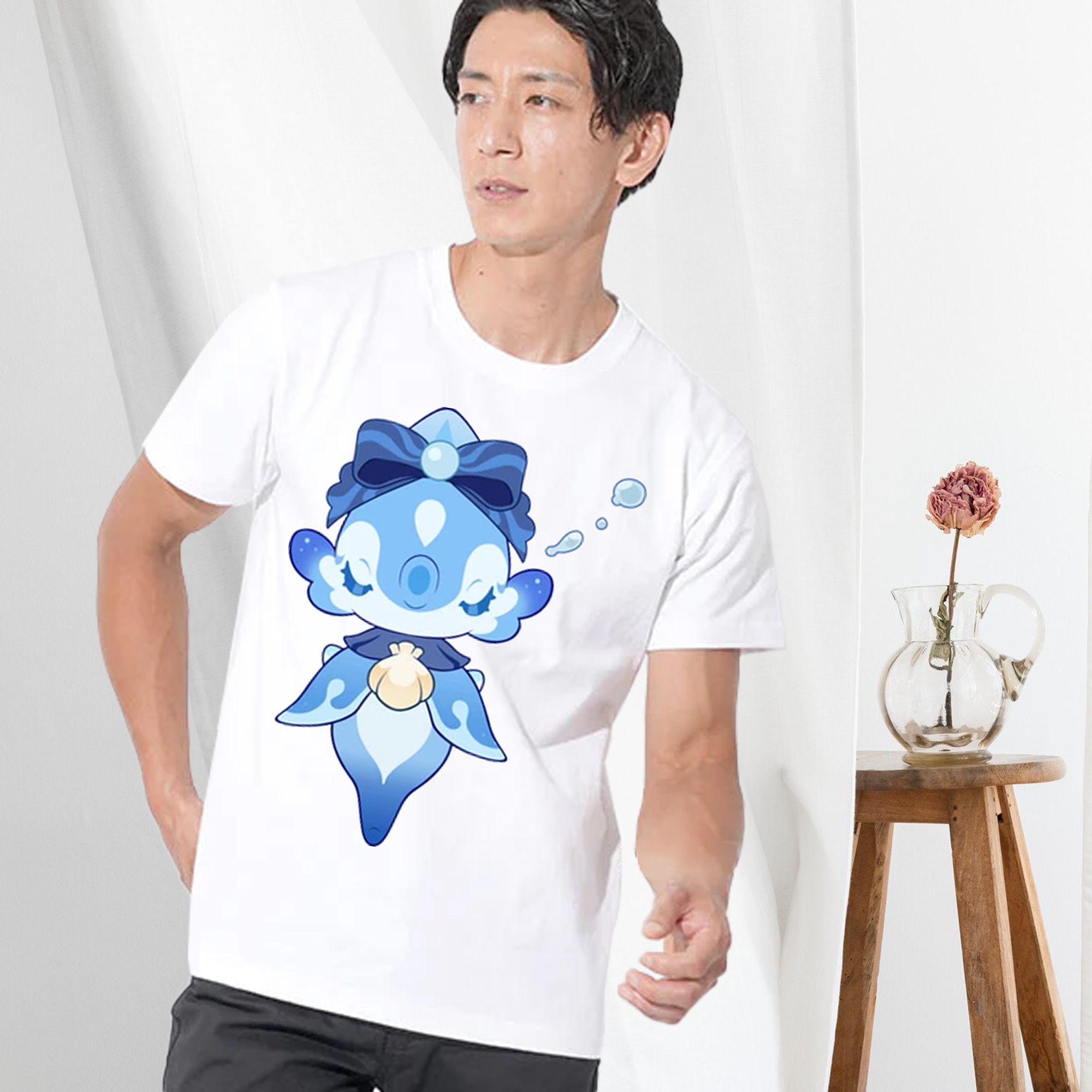 げんし神 フリーナ genshin Furina 綿100％ メンズ半袖Tシャツ｜肌触りやわらか＆通気性