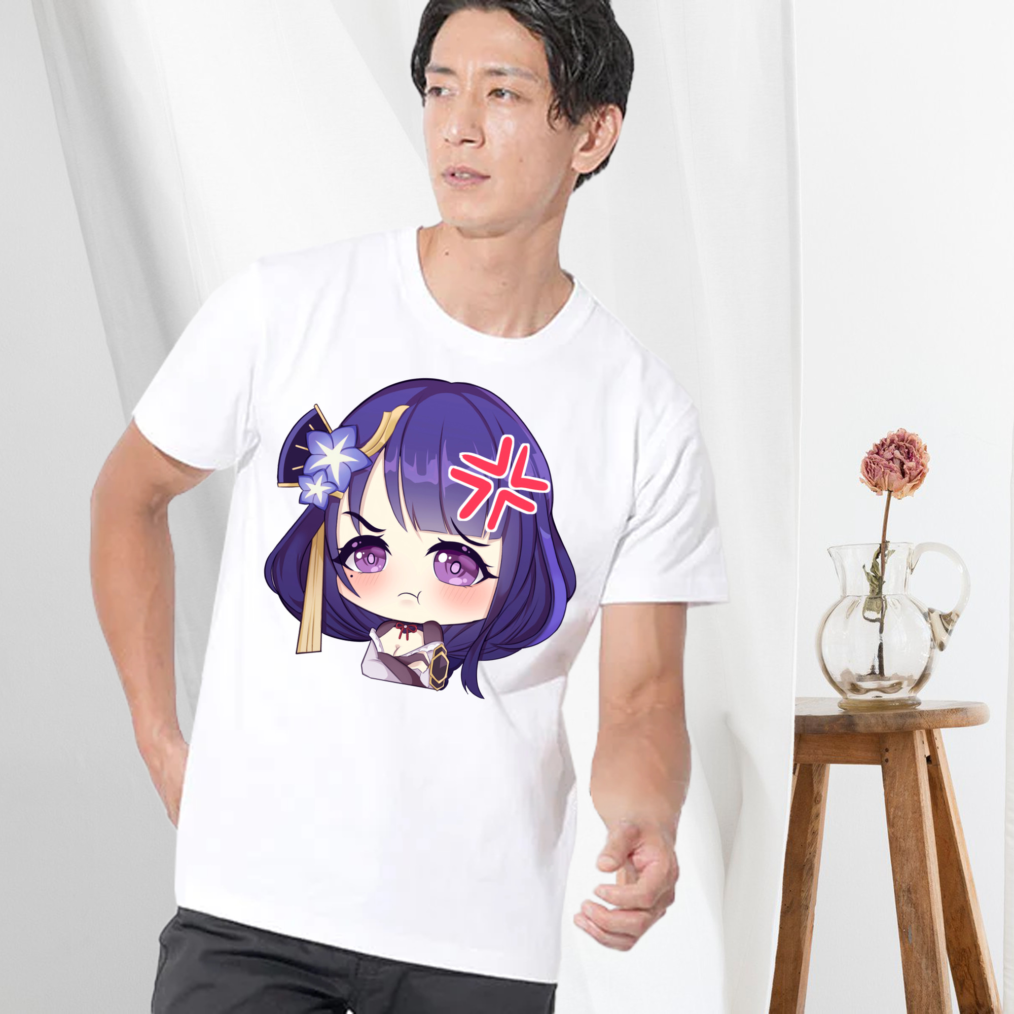 げんし神 雷電将軍 らいでんしょうぐん genshin Raiden Shogun 綿100％ メンズ半袖Tシャツ｜肌触りやわらか＆通気性